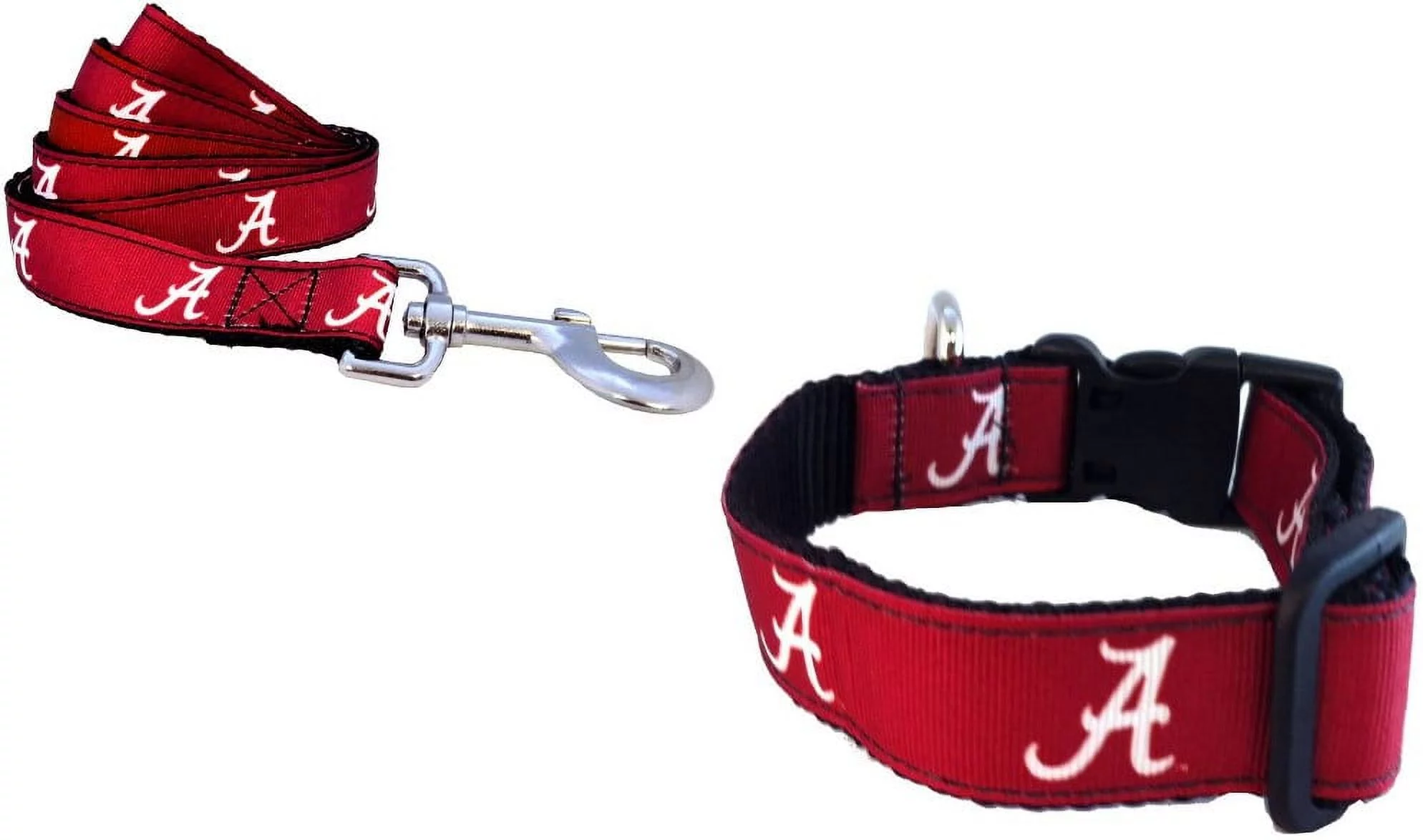 Brand New Alabama Large Pet Dog Collar(1 Inch Wide, 18-30 Inch Long), and Large Leash(1 Inch Wide, 6 Feet Long) Bundle, Official Crimson/Red Colors/Roll/Tides Logo