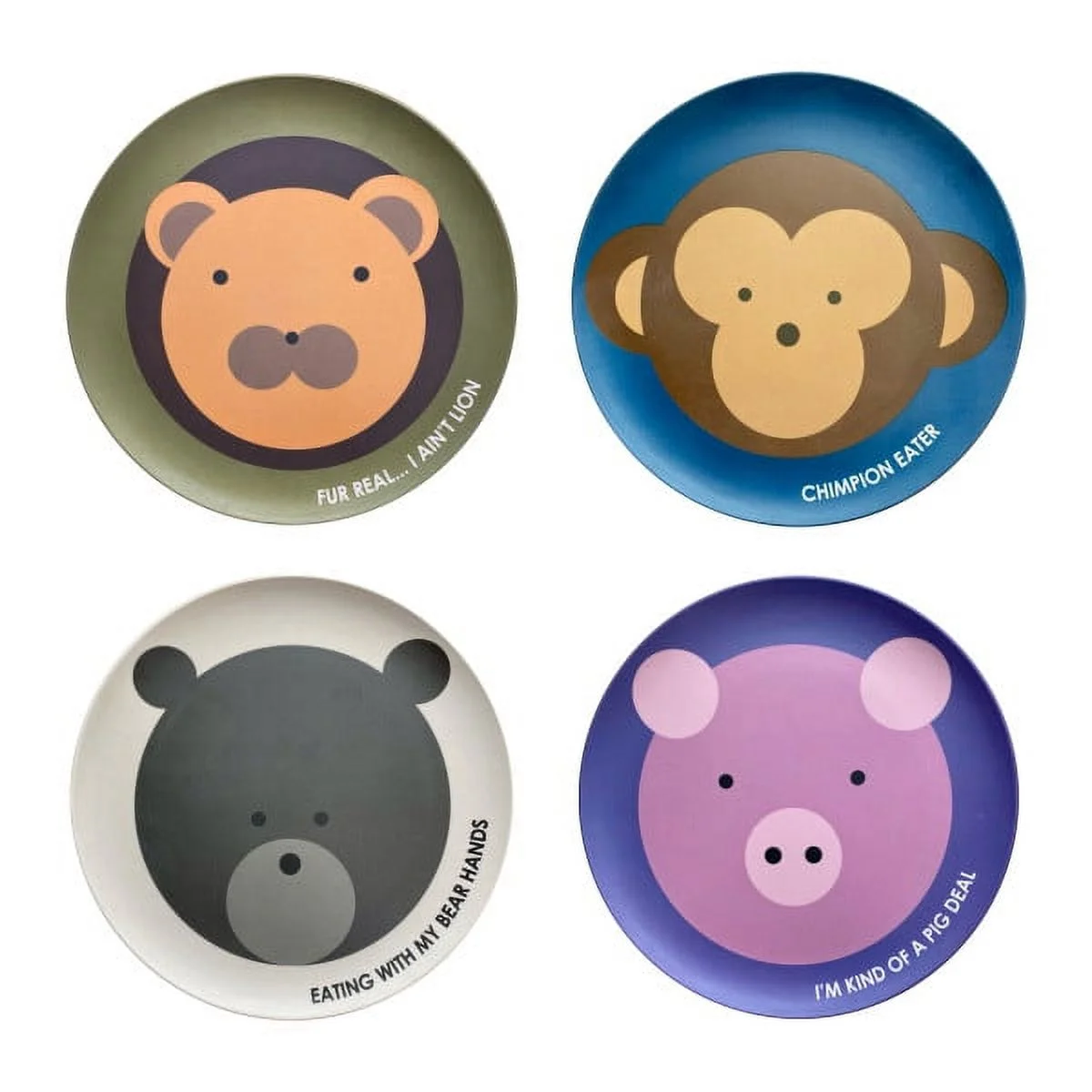 Red Rover Bamboo Plates, Set of 4, (Monkey, Pig, Lion, Bear)