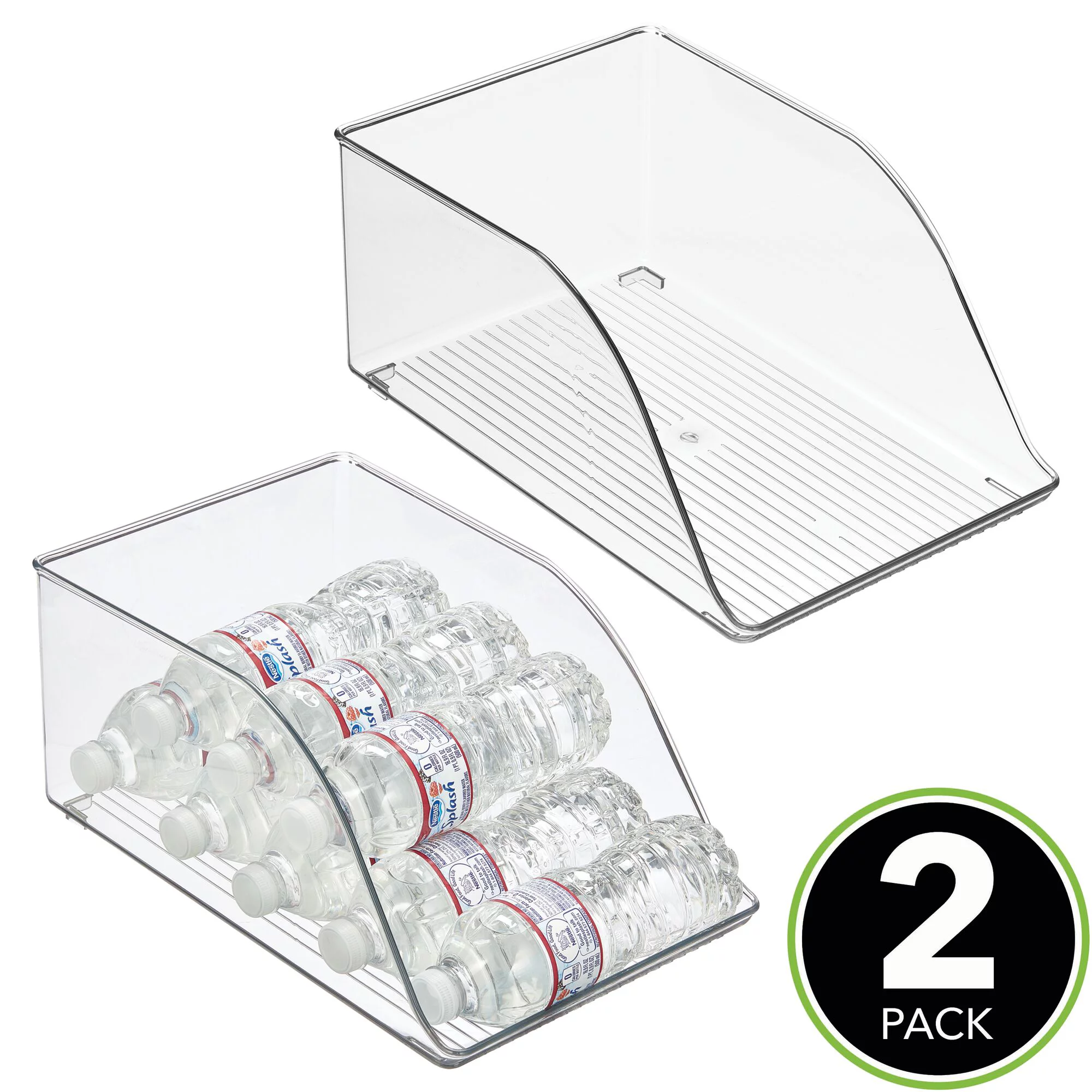 mDesign Small Plastic Water Bottle Stackable Fridge Organizer Bin, 2 Pack, Clear