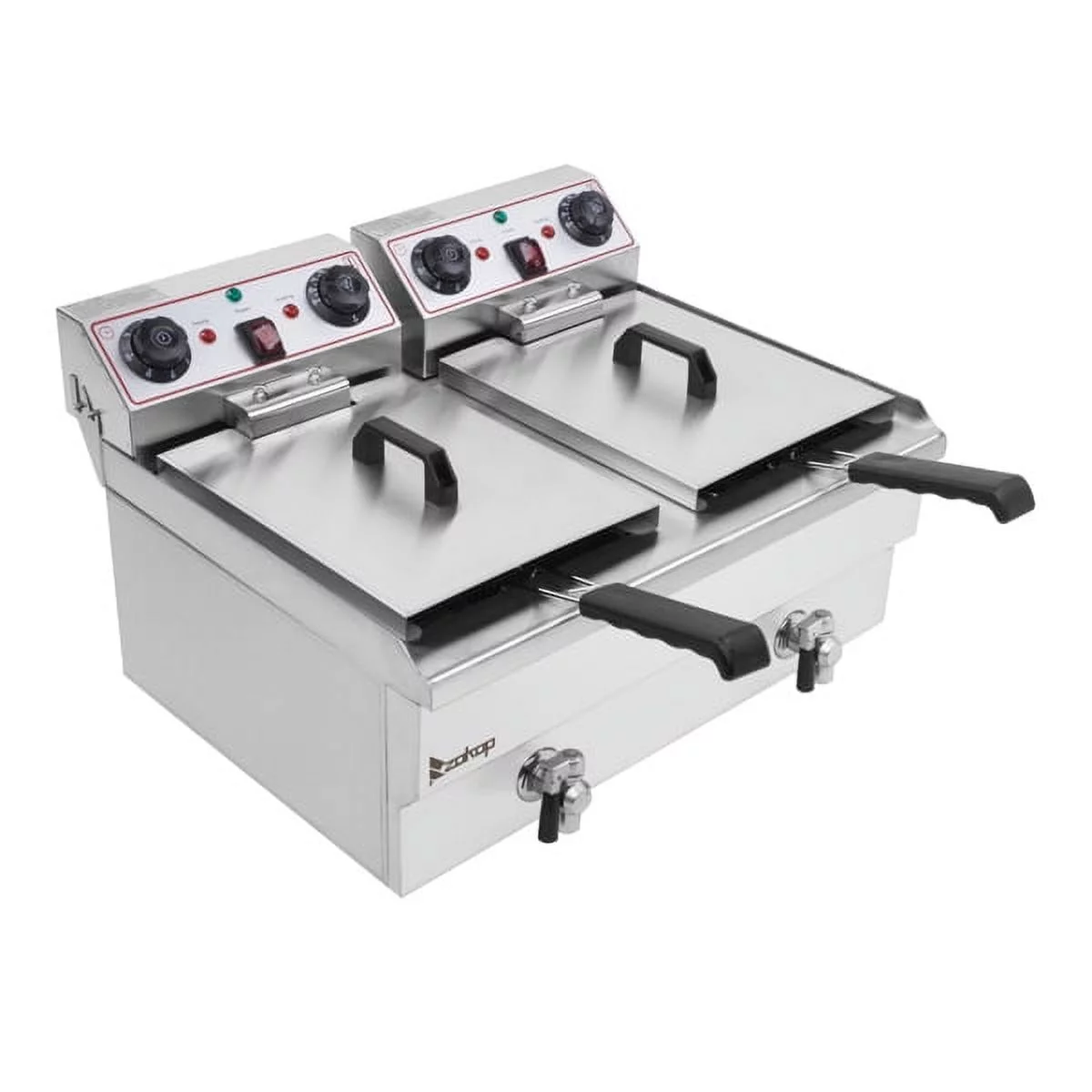 SYTHERS Double Tank Deep Fryer 16.9Qt/16L Total Capacity 24.9Qt/23.6L Stainless Steel Faucet Double Tank Deep Fryer 3400W Max (8L 8L Big Blue/Large Handle)