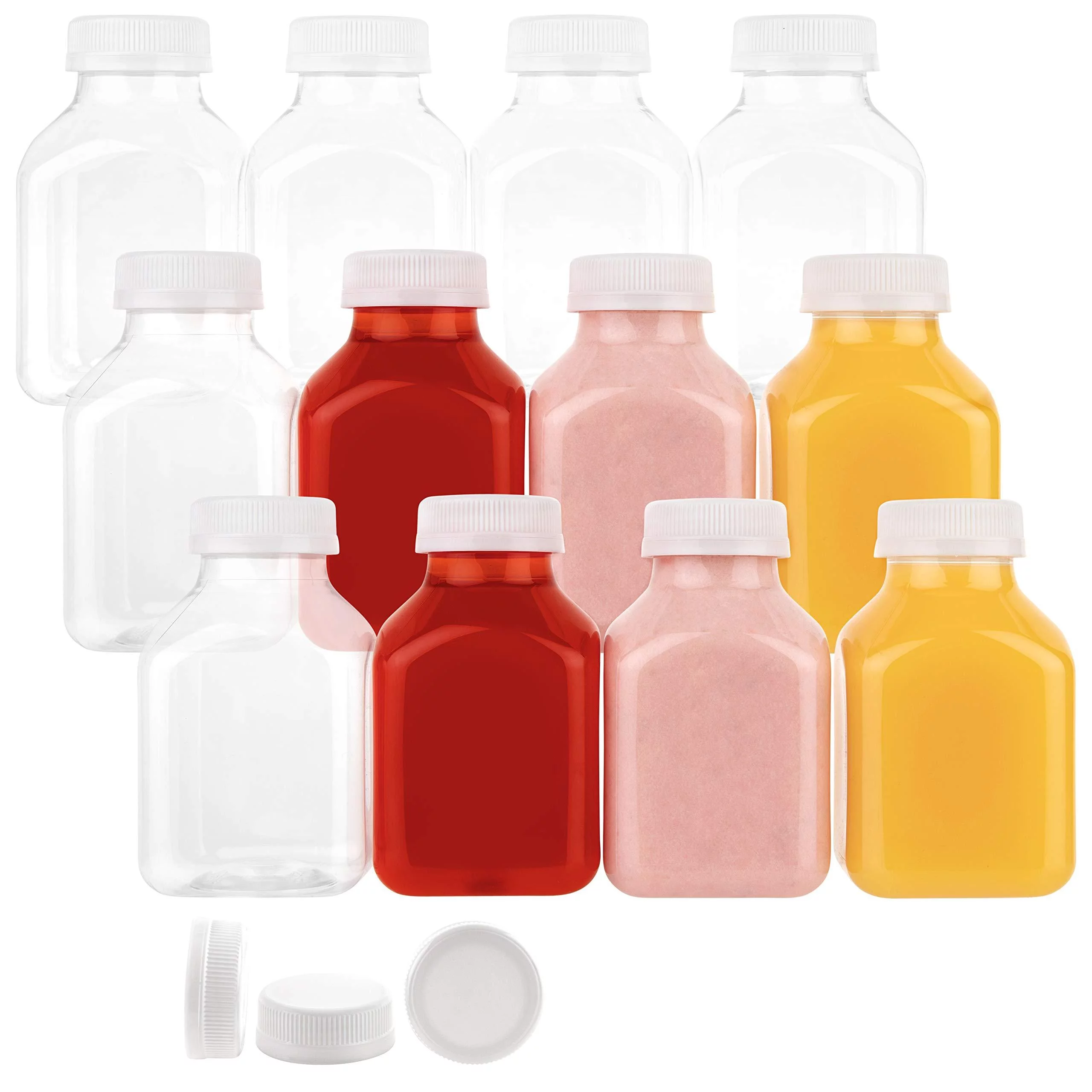 Disposable Plastic Juice Bottles-8 Oz with Lids | 24 Pack | for Water, Orange Apple Lemon Juicing, Smoothies, Milk, Reusable, BPA Free, Tamper-Proof Caps, Catering, Takeout
