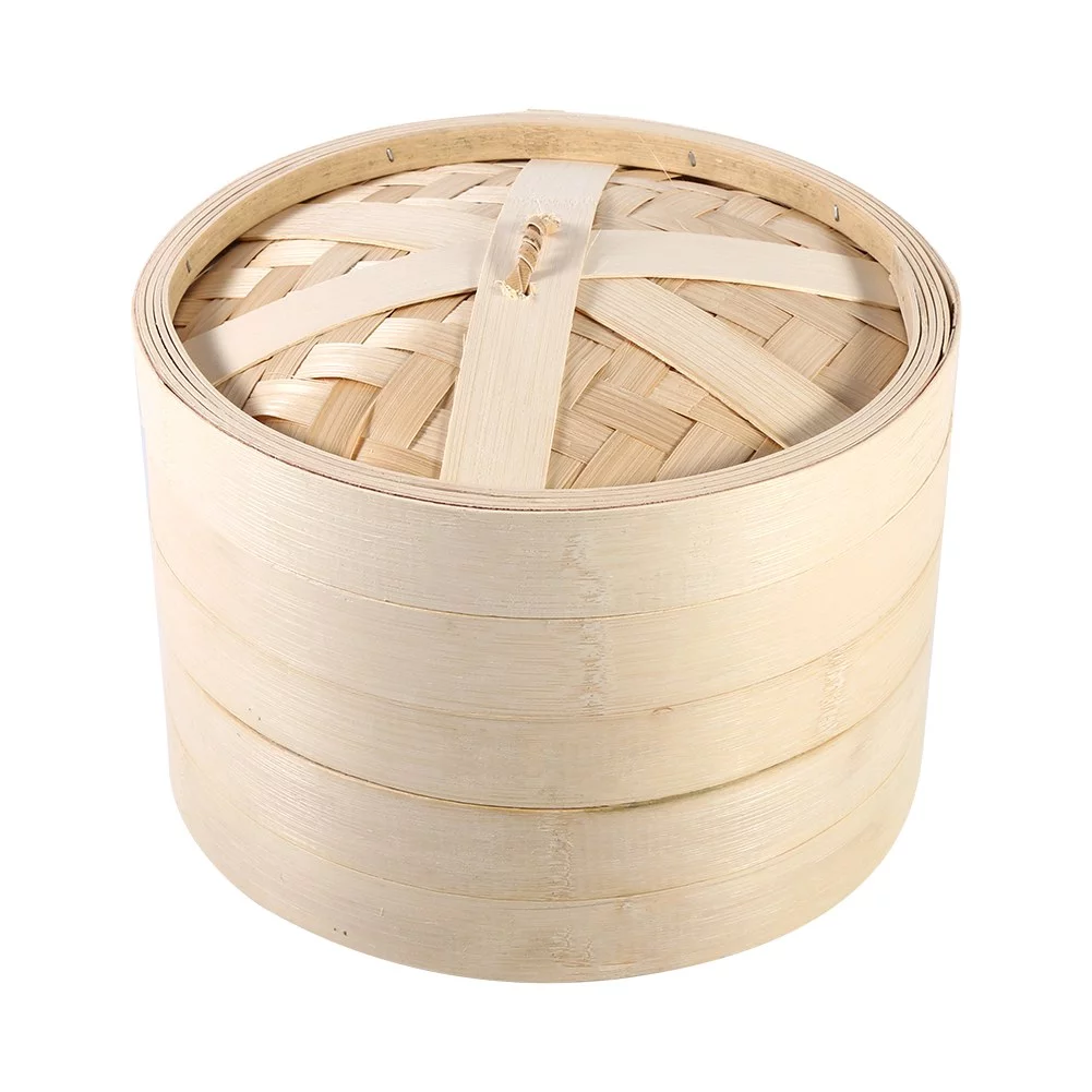 Food Steamer - 4 Sizes 2 Tiers Bamboo Steamer Basket Chinese Natural Rice Cooking Food Cooker with Lid New(22cm)