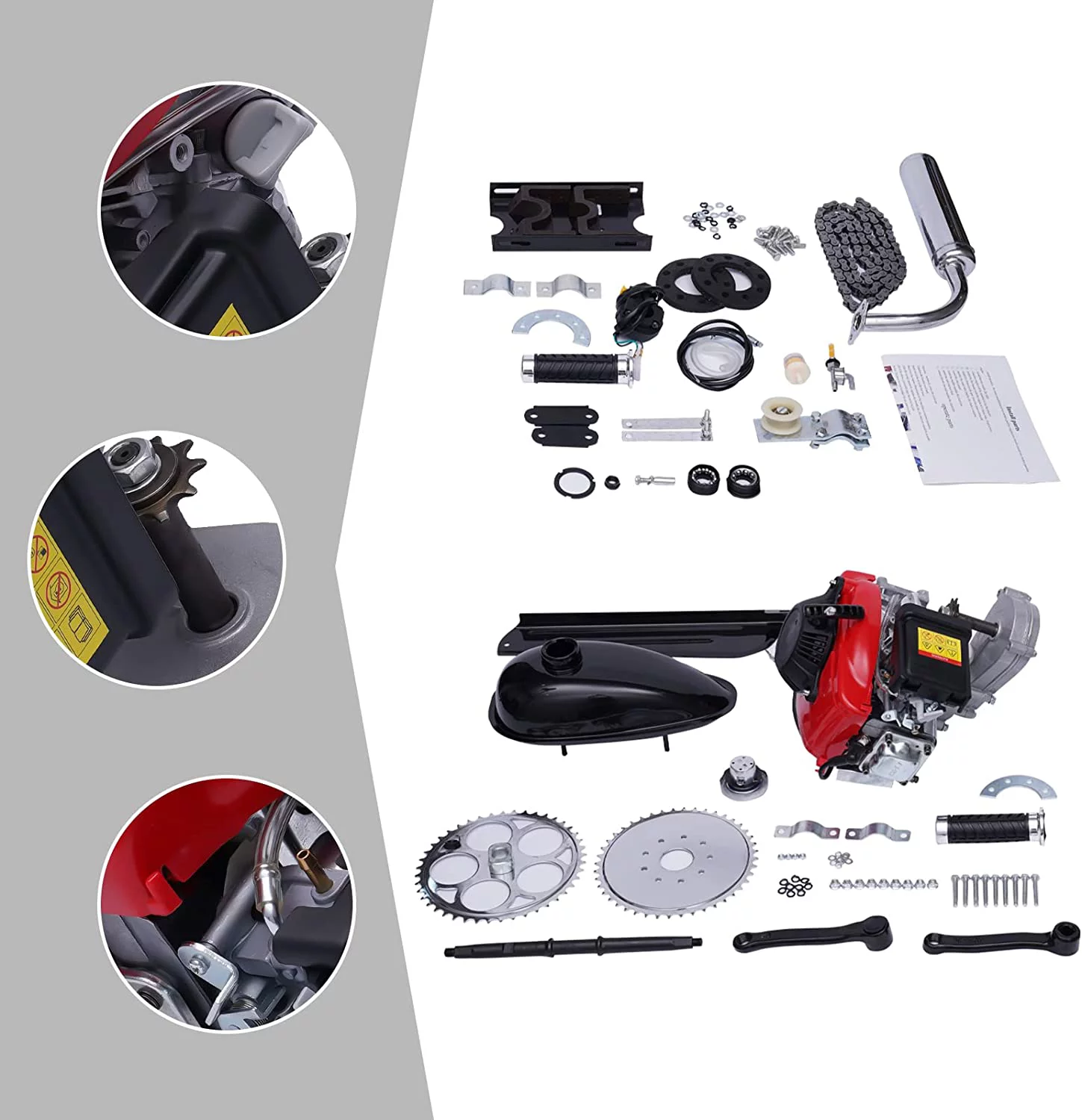 Miumaeov Motorized Bicycle Kit Bike Engine Kit Single Cylinder 49CC 4-Stroke 142F Air-cooled System with Double Chain Drive Fits Normal 28” V Frame Bike and 26” ATV Bike