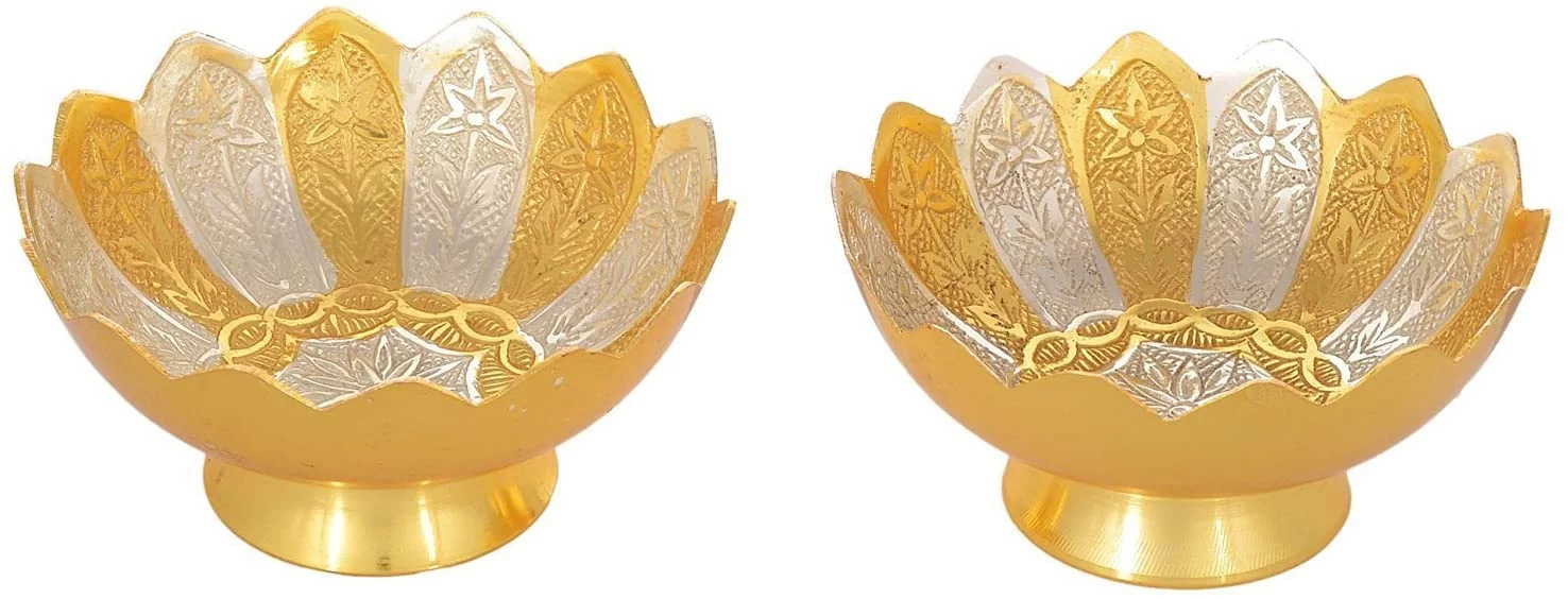 NOBILITY Gold and Silver Plated Bowl Spoon Tray Set Dry Fruits Dessert Serving Set Diwali Wedding Return Gift Items Friends Family Home Decorative Corporate Gifts 6 Sets