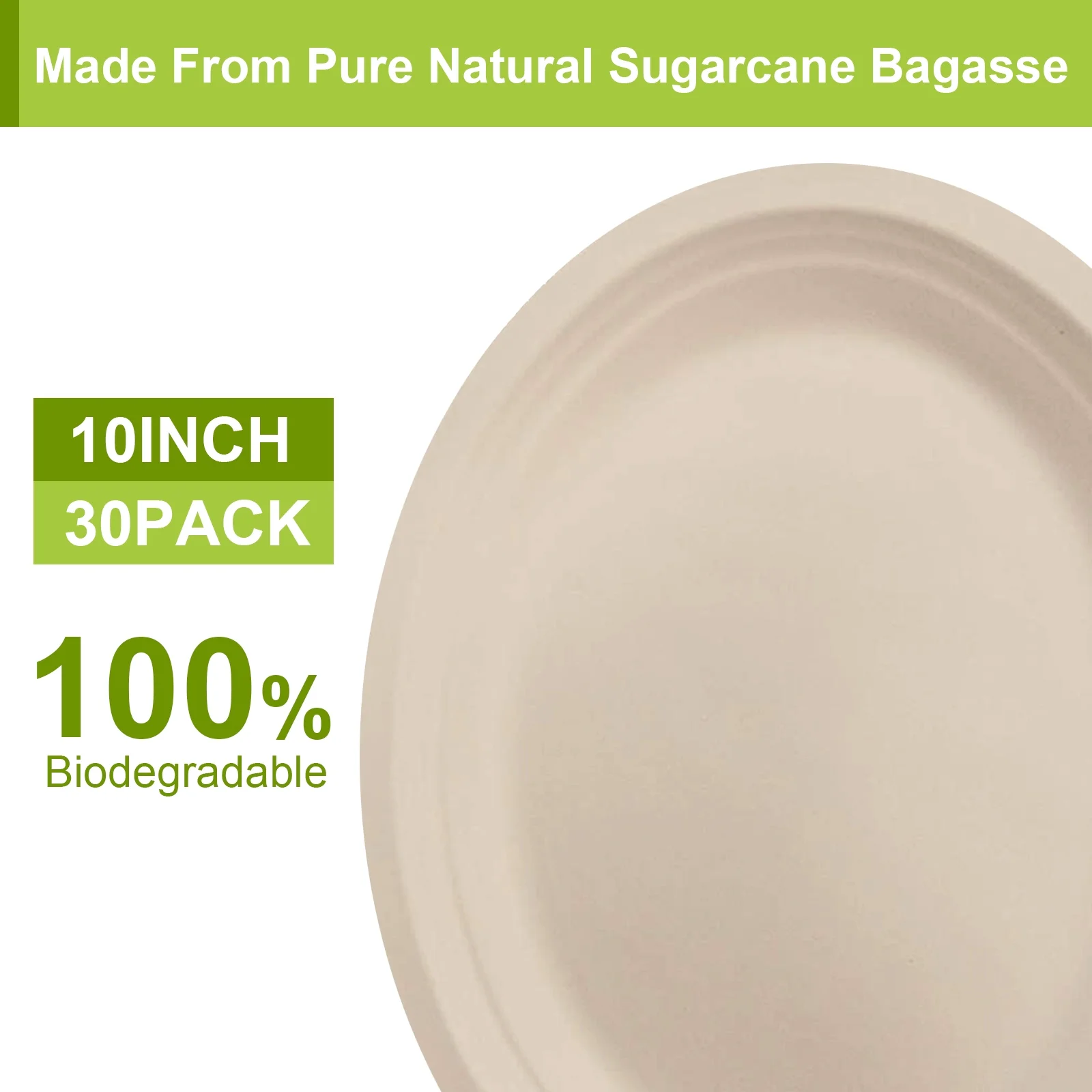 MIFAN Compostable Paper Plates, 10 inch, 30 Count, Eco Friendly Disposable Plates, Brown