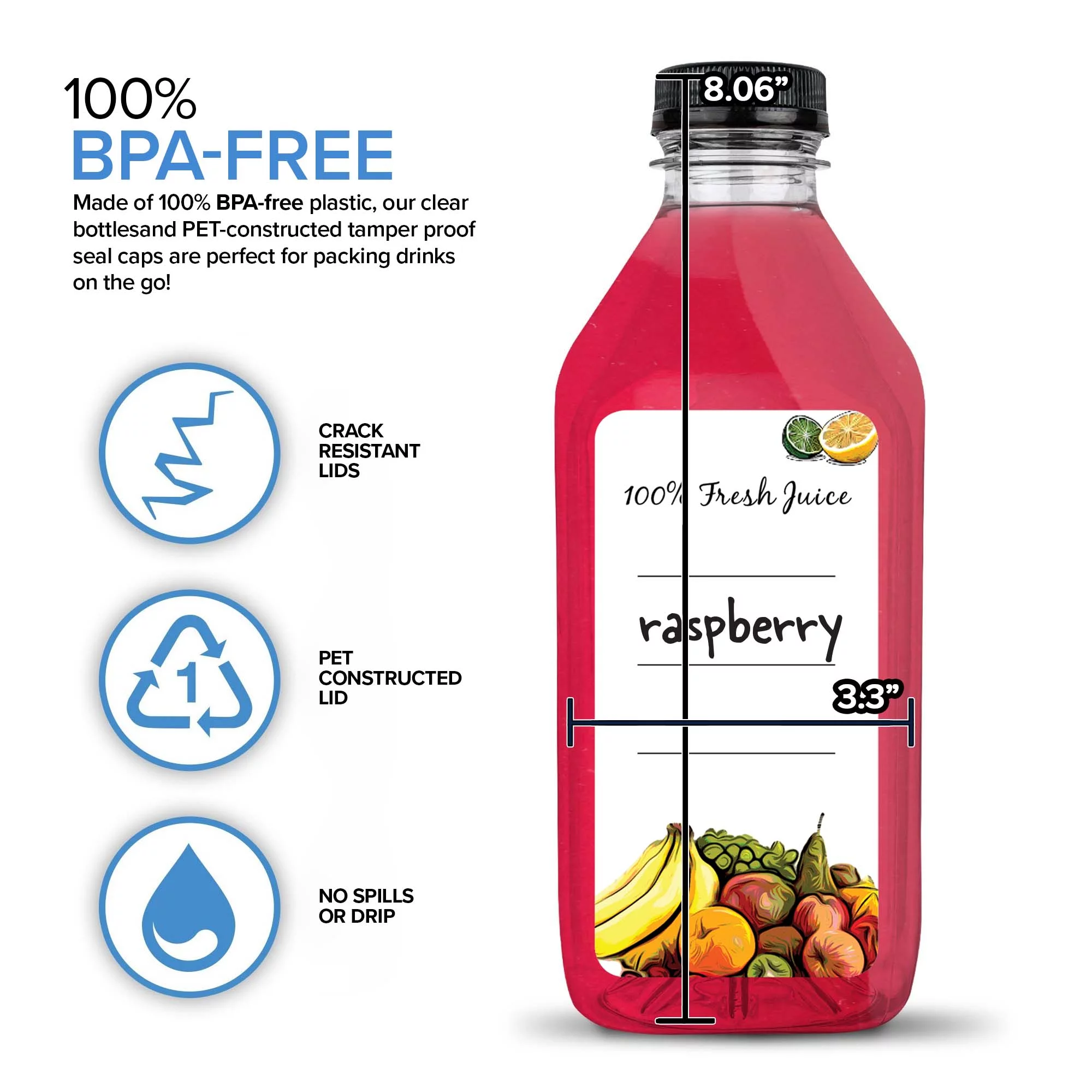 Stock Your Home 32oz 6 Pack Reusable Plastic Juice Bottles with Caps, Clear Smoothie Drink Container