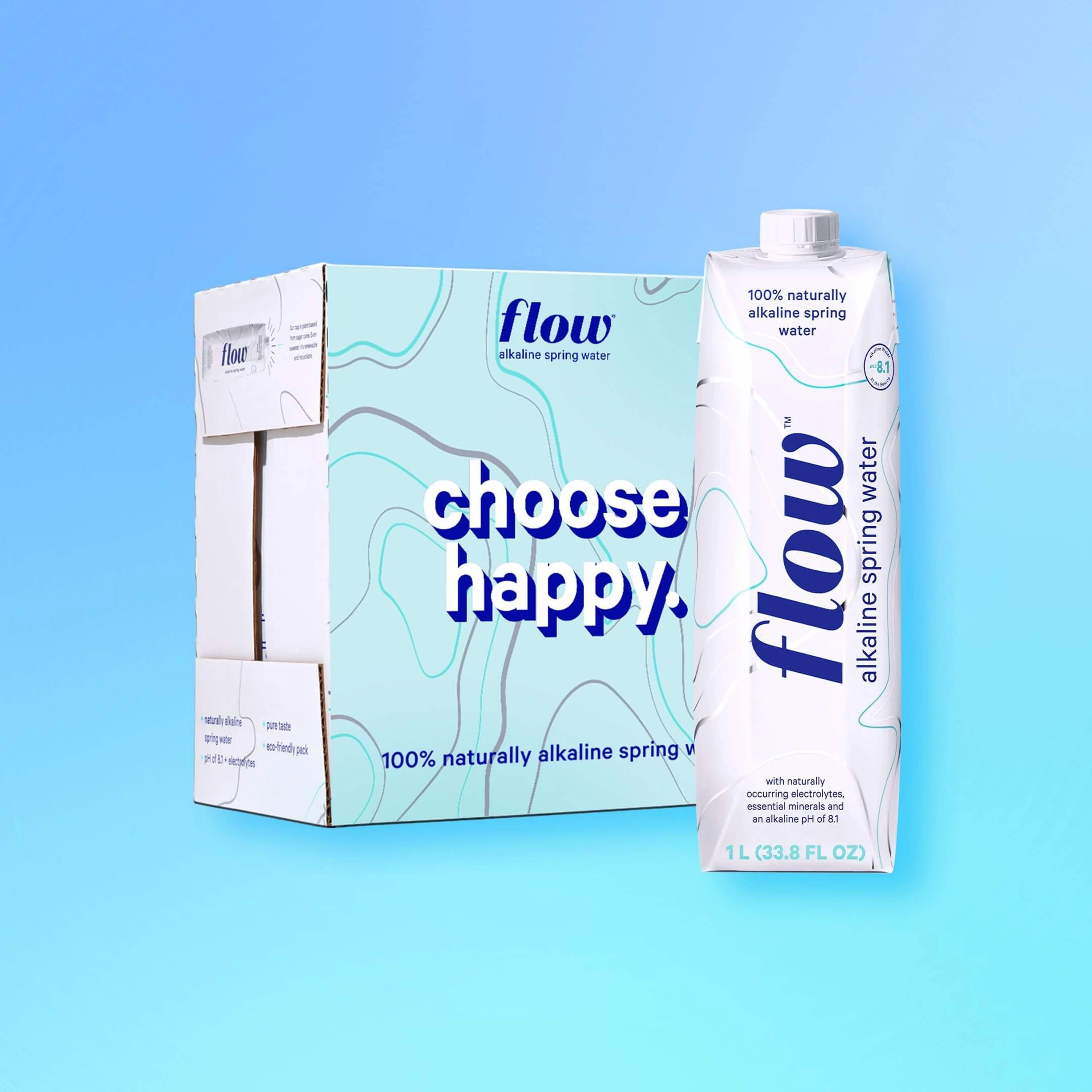 Flow 100% Naturally Alkaline Spring Water, 33.8 fl oz, 6 count