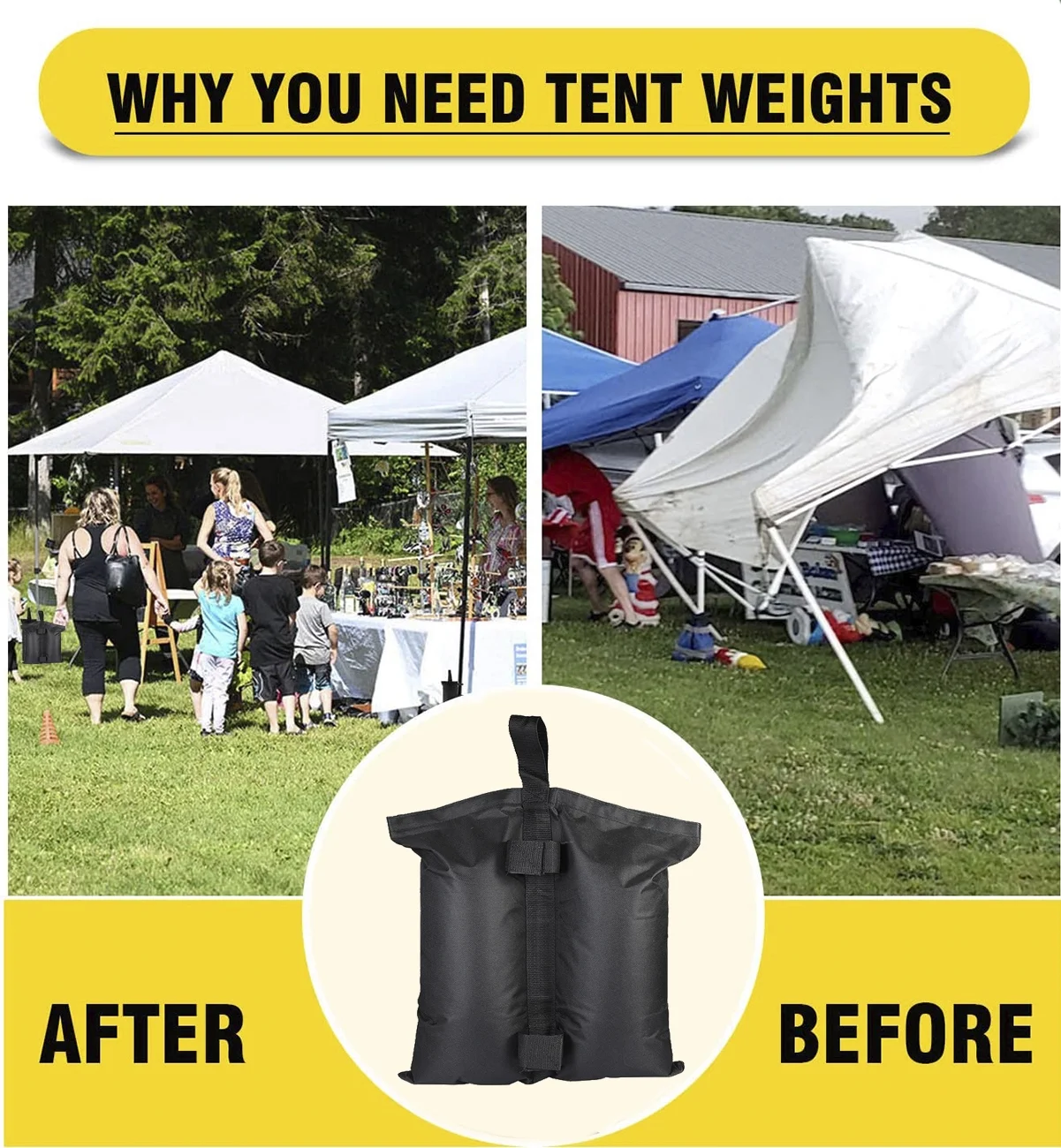 GOGHOST Canopy Weight Bags for Pop up Canopy Tent, Sand Bags for Instant Outdoor Sun Shelter Canopy,Heavy Duty Tent Weight Bags for Patio Umbrella Base, Set of 4 Black