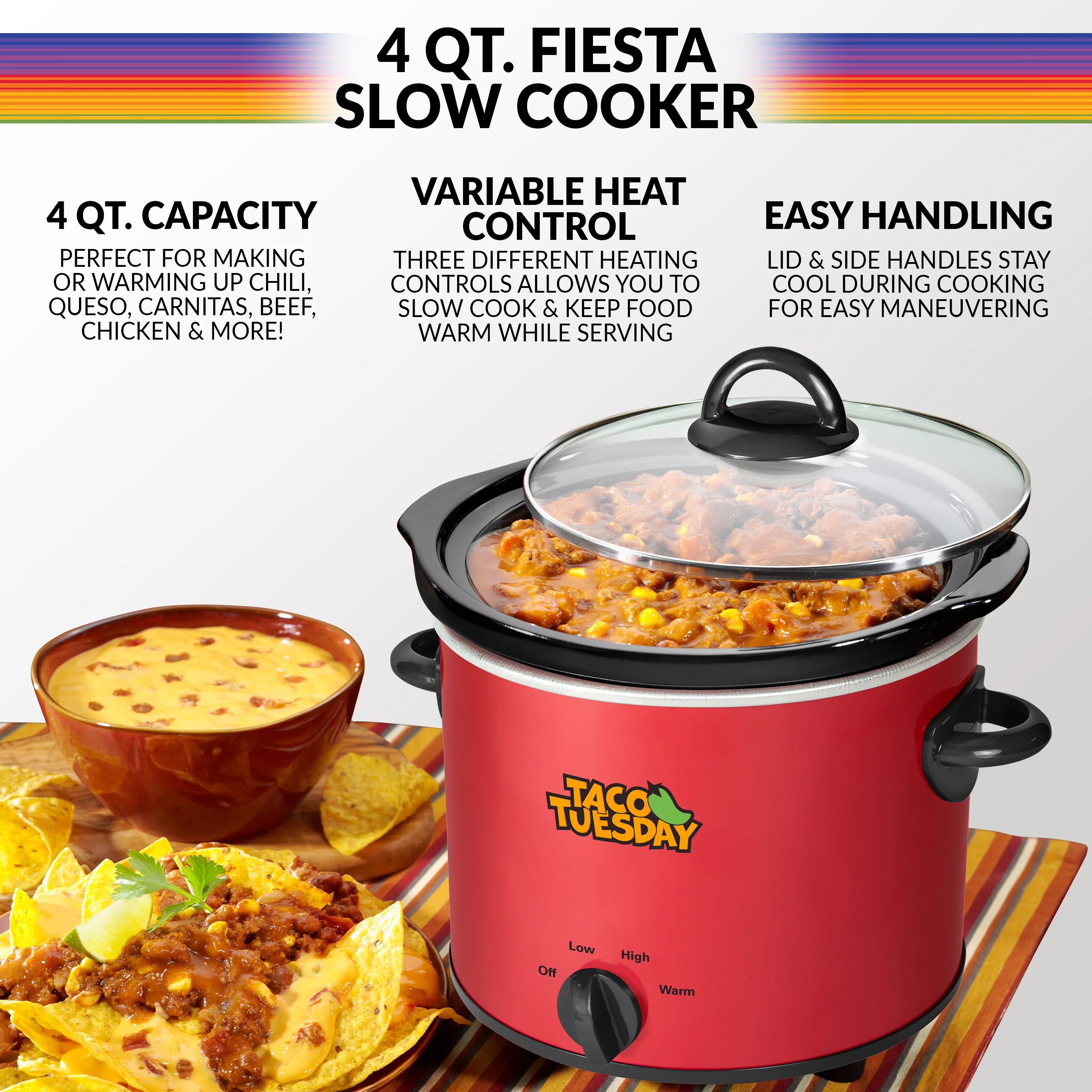 Taco Tuesday TTRSC4RD 4-Qt. Fiesta Slow Cooker