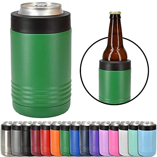 Clear Water Home Goods - 12 oz Stainless Steel Double Wall Vacuum Insulated Can or Bottle Cooler Keeps Beverage Cold for Hours - Powder Coated Green