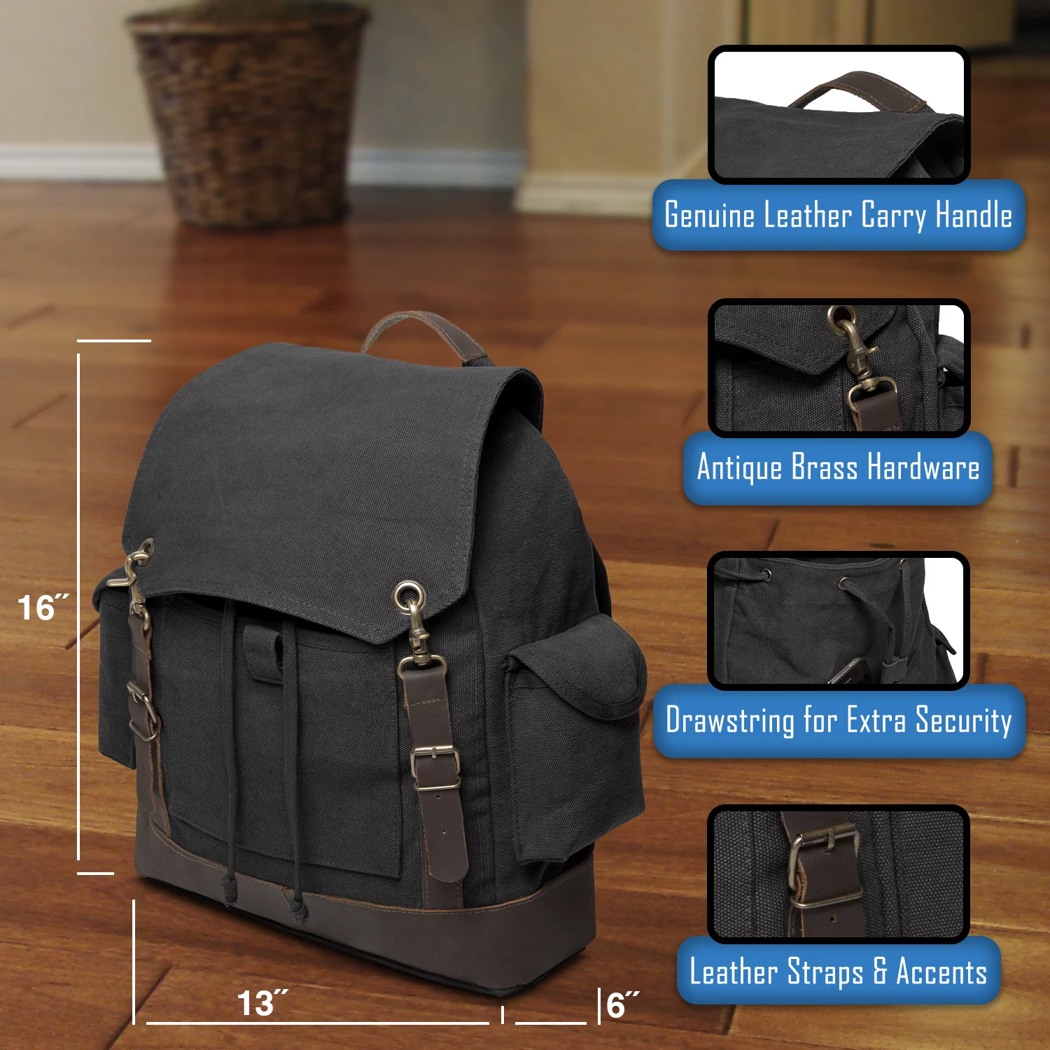 Browning Deer Heart Hunting Canvas Rucksack Backpack w/Leather Straps Black & Wh