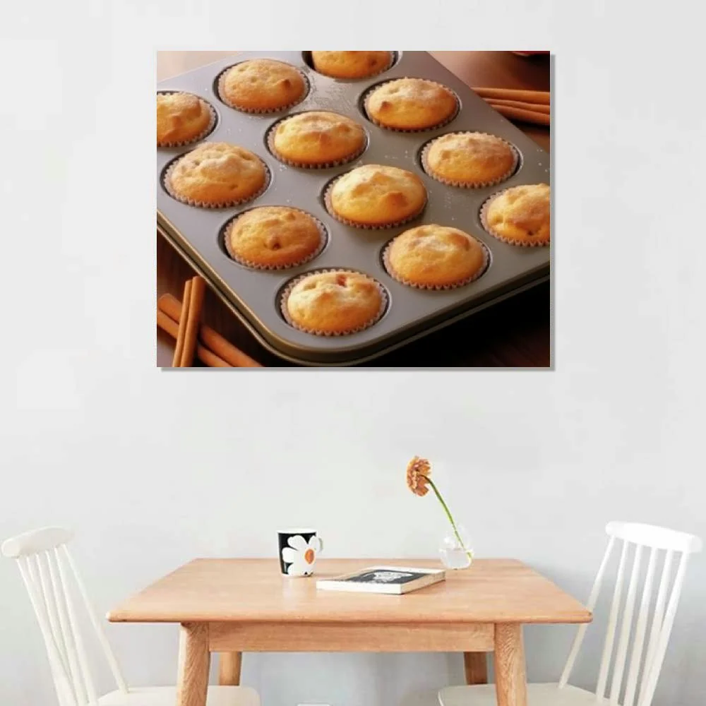 BCIIG  Framed Canvas Wall Art Sweet Dessert Muffins with Cinnamon Close up in a Baking Dish Prints Paintings Artwork Pictures for Living Room Wall Decoration Bedroom Wall Decor20x16 inch