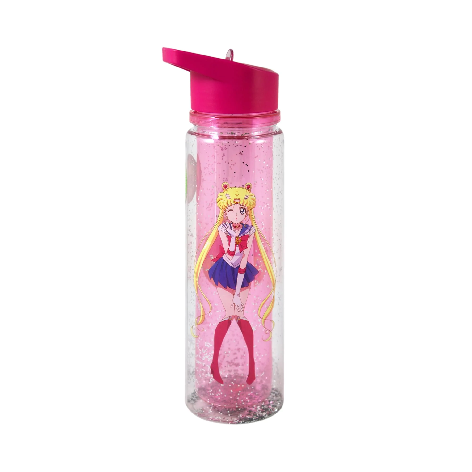 Official Licensed Sailor Moon Crystal Water Bottle,18 oz Double Walled Plastic Bottle w/Glitter Wall