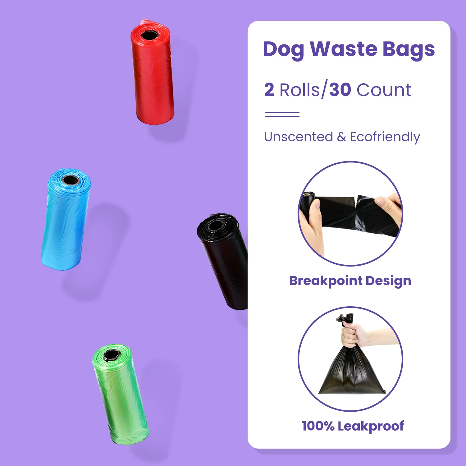 16ft Retractable Dog Leash, iMounTEK One-Hand Brake Pet Walking Leash with Flashlight RGB Light, 2 Rolls Waste Bags, Purple