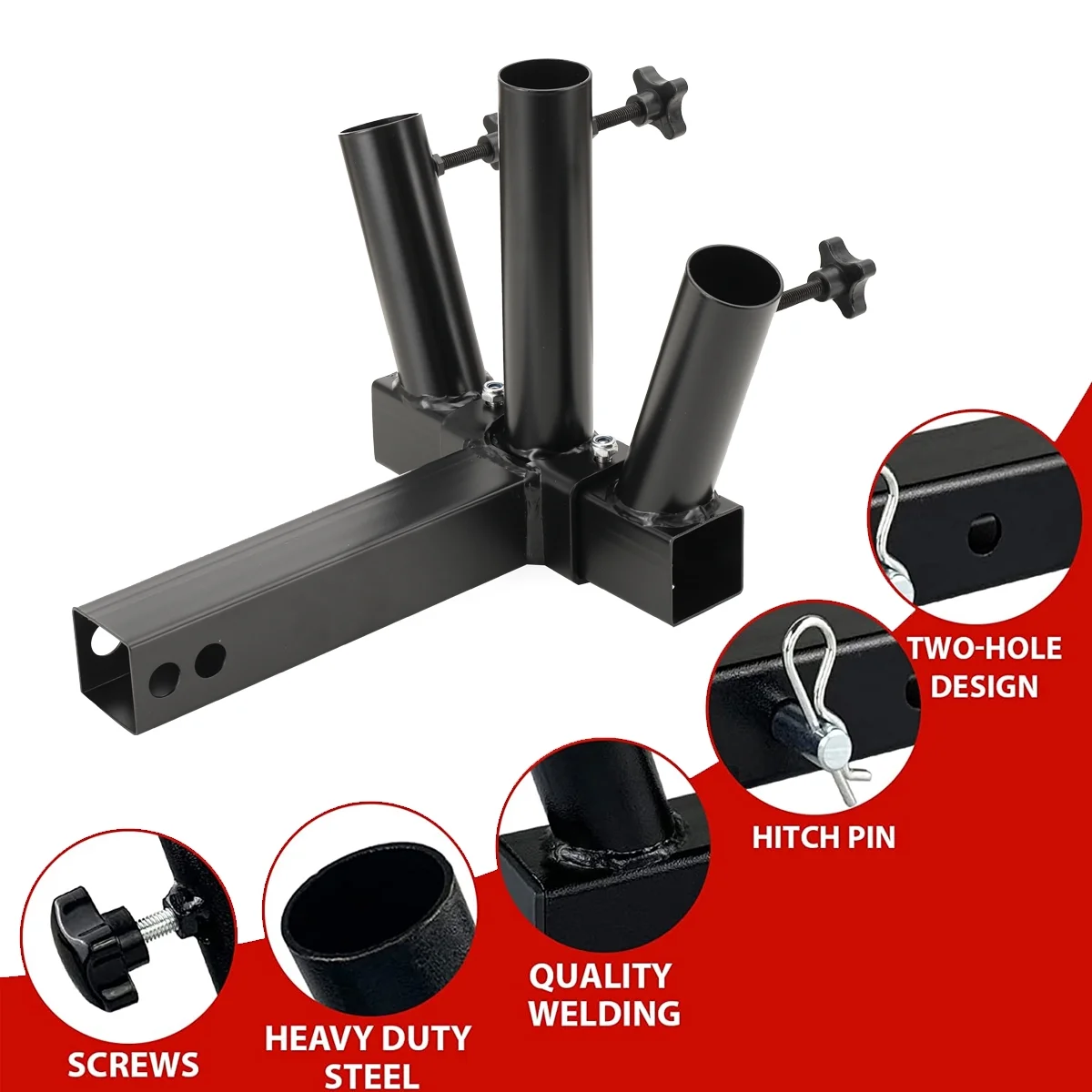 NICCOO Foldable Hitch Mount 3 Flag Pole Holder Compatible with Jeep, SUV, RV, Pickup Truck with Standard Hitch Receivers Bracket, Black, Steel