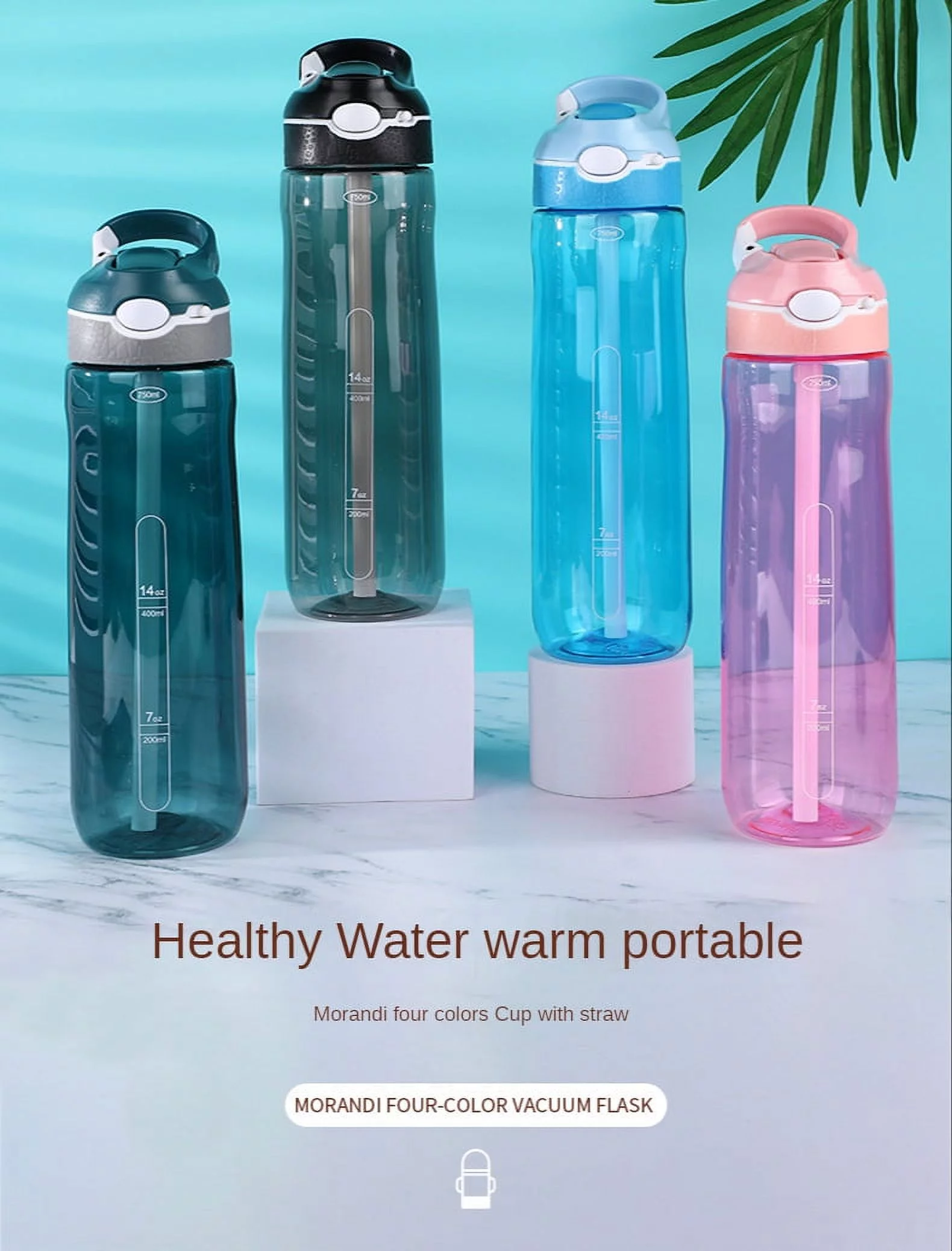 Plastic Water Bottle with Chug Lid and Carry Handle, Reusable, BPA Free, Dishwasher Safe, Perfect for Travel and Gym | 25.3oz