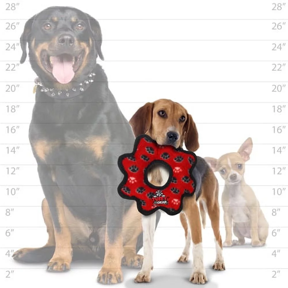 Tuffy Jr Gear Ring Red Paw Durable Dog Toy