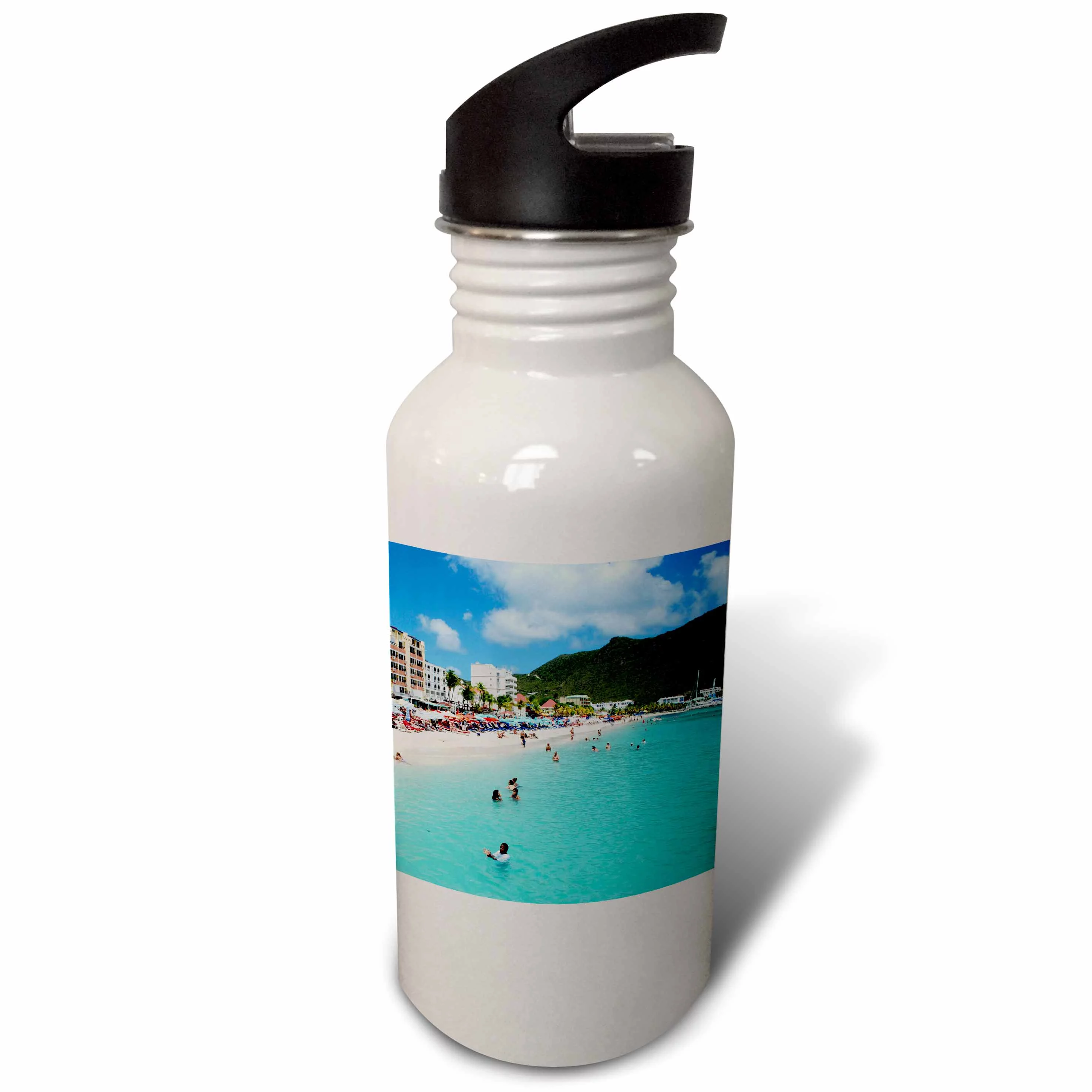 Great Bay Beach, Philipsburg, St. Maarten - CA41 LSE0001 - Lynn Seldon 21 oz Sports Water Bottle wb-134973-1