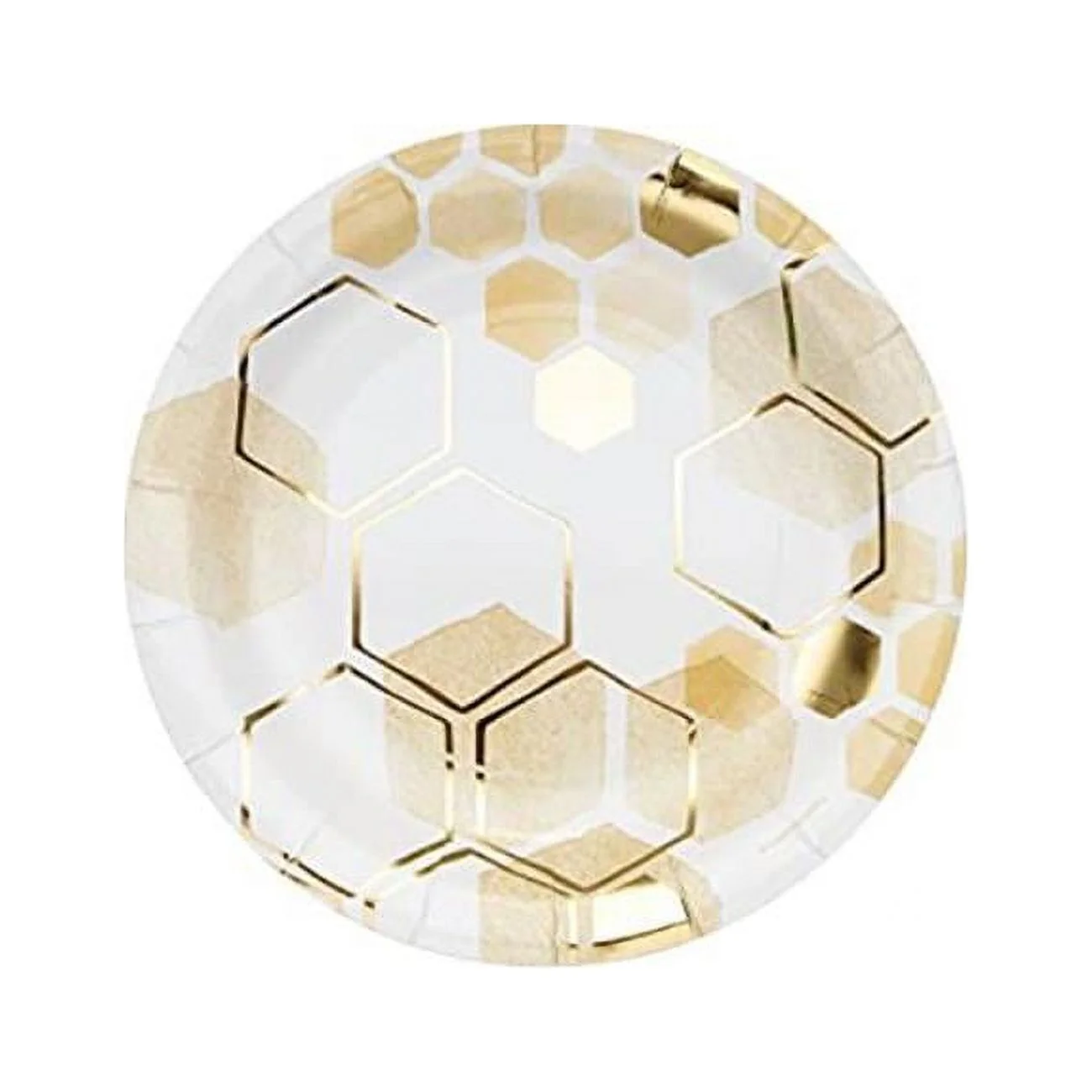 9 in. Honeycomb Foil Dinner Paper Plate, White & Gold