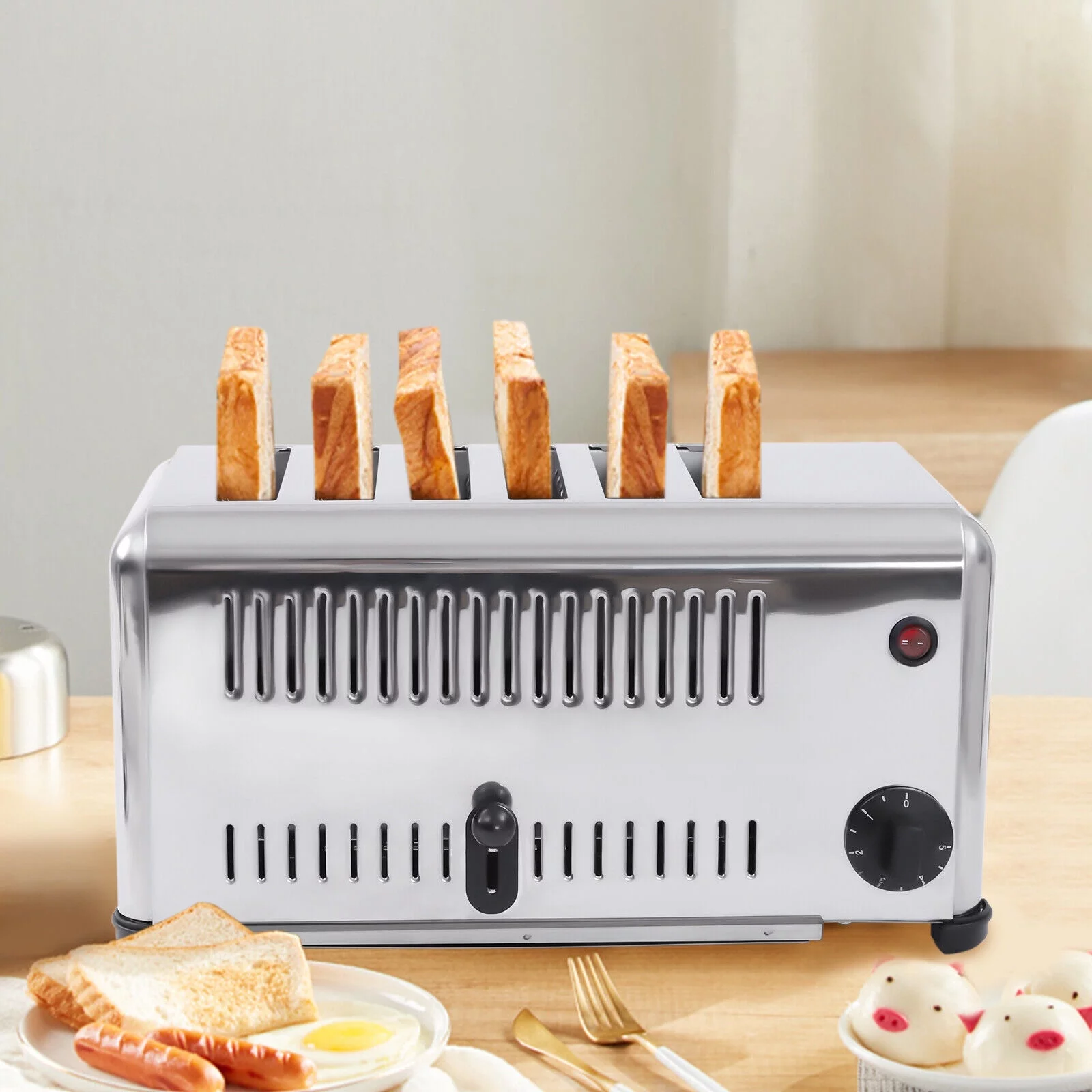 SHZICMY 1680w 6 Slices Pop-Up Electric Toaster Stainless Steel Toaster for Home Restaurant