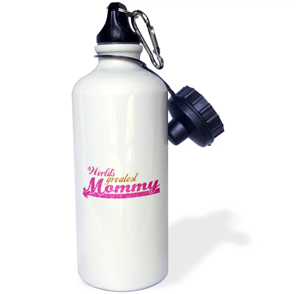 3dRose Worlds Greatest Mommy - hot pink and gold text - Best great mom - good for Mothers day appreciation, Sports Water Bottle, 21oz