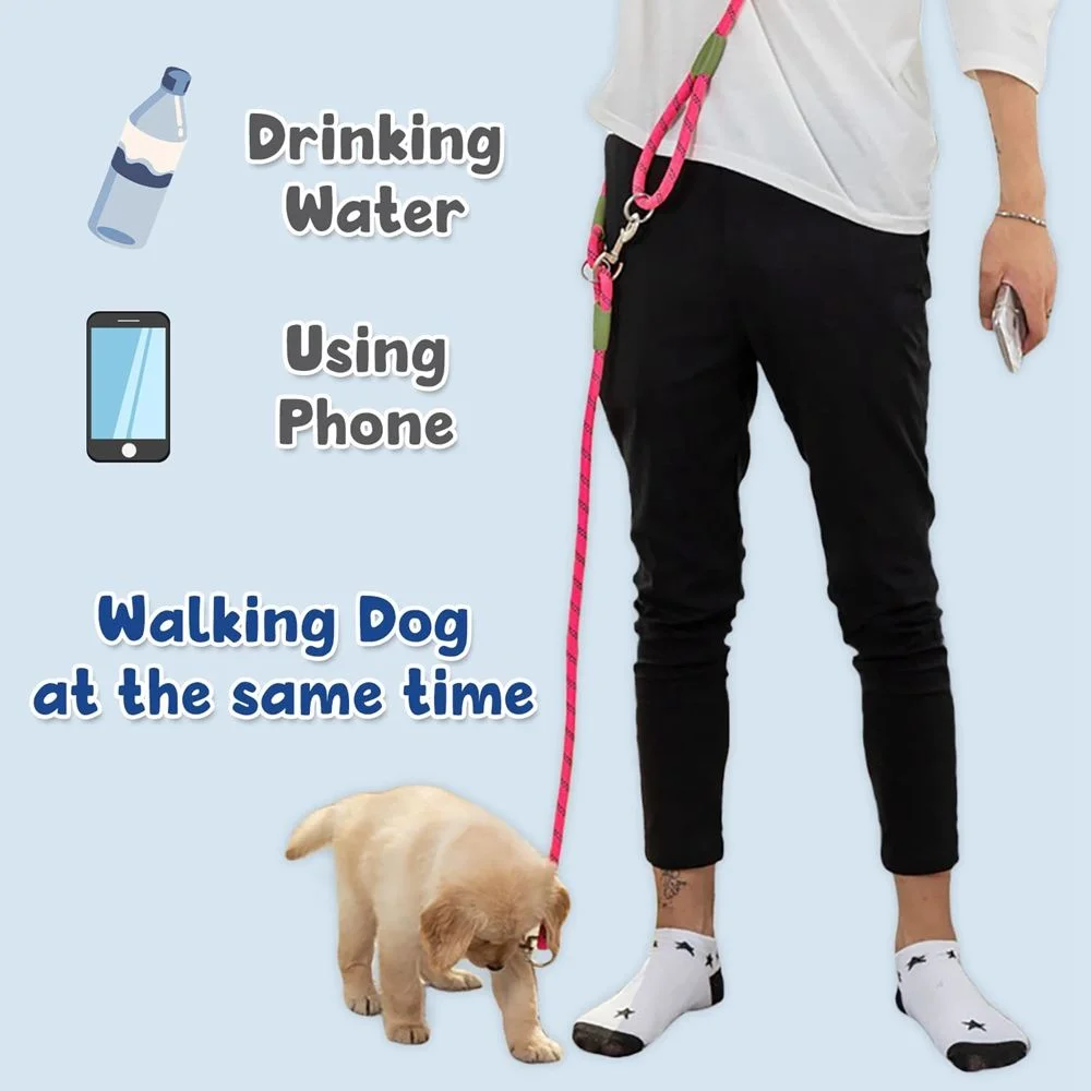 Explosion-proof Nylon Walking Free Hands Rope Outdoors For Dog Running Shoulder Strap Pet Traction Dogs Chain Dog Leashes PINK WITH ROPE COVER