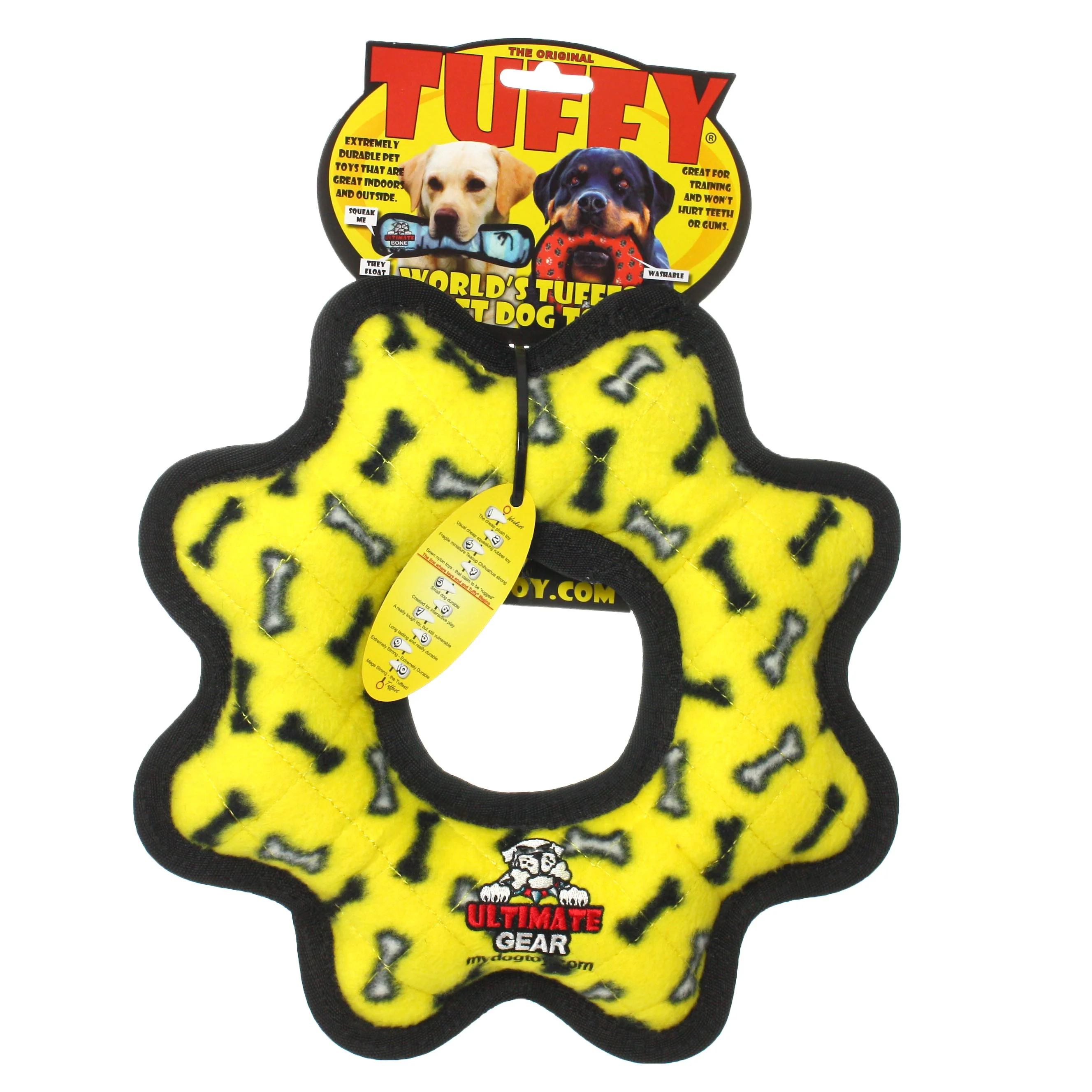 Tuffy Ultimate Gear Ring Yellow, Squeaky Durable Dog Toy