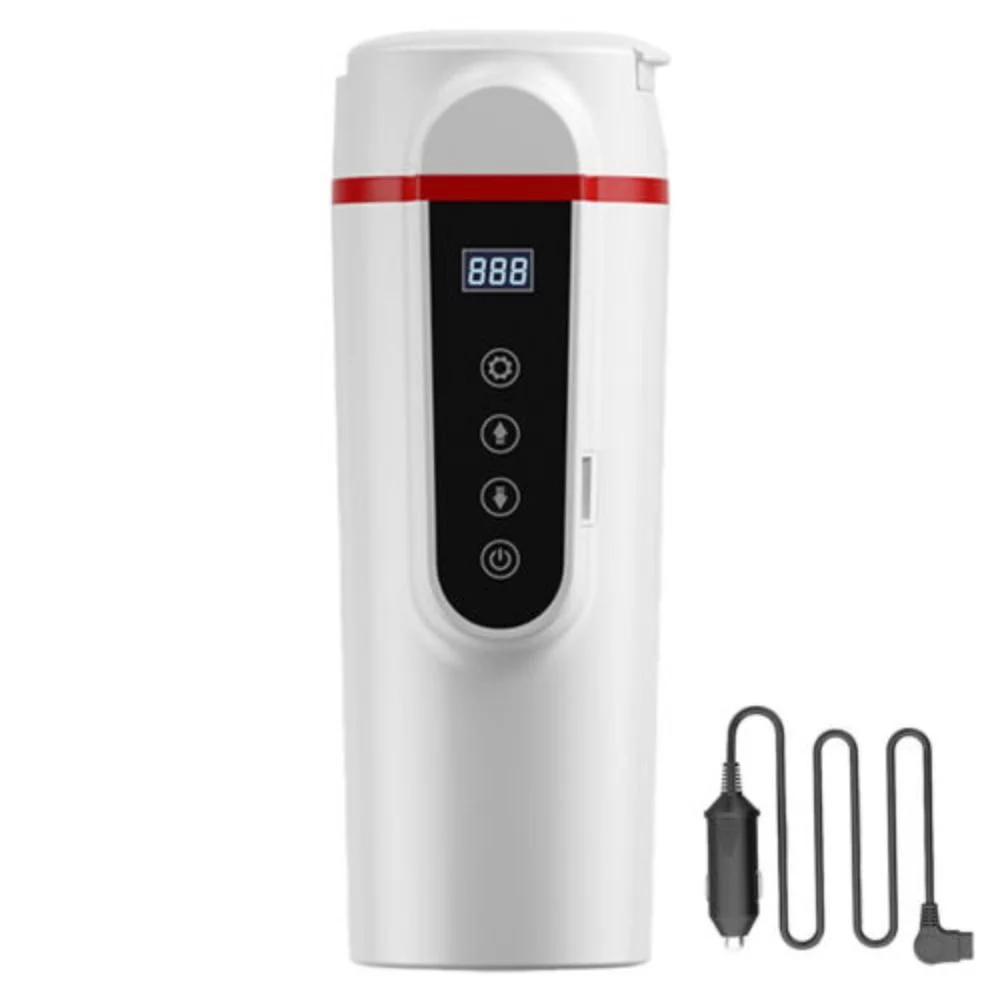 Portable 12V Thermos Van Tea Coffee Mug Electric Thermal Flask Heating Cup Car Accessories WHITE SMALL SCREEN