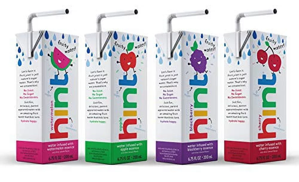 Hint Kids Water Variety Pack (Pack of 32), 6.75 Ounce 8 Boxes, Each of: Cherry, Watermelon, Apple, & Blackberry, Zero Sugar, Zero Sweeteners, Zero Preservatives, Zero Artificial Flavors