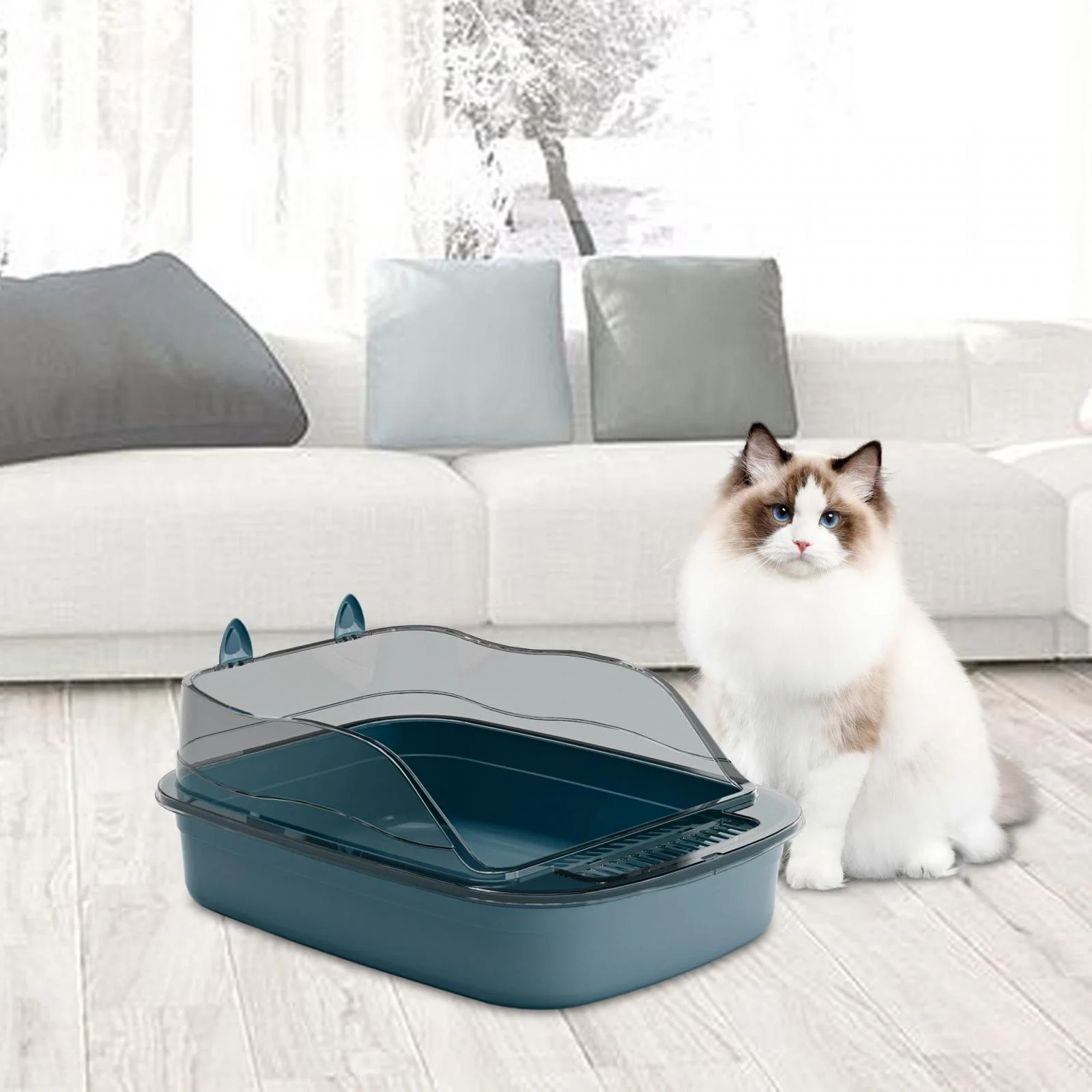 DOLITY Cat 50x34x18cm Cartoon Appearance Cat Sandbox Kitten Potty Toilet blue