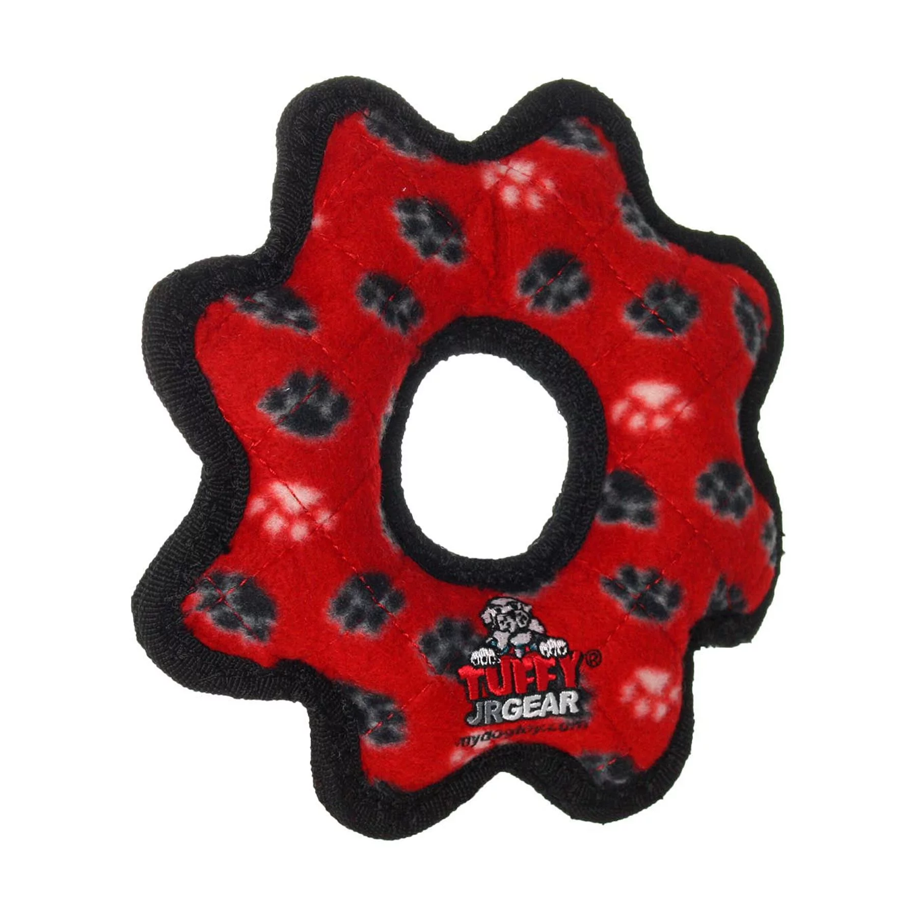 Tuffy Jr Gear Ring Red Paw Durable Dog Toy