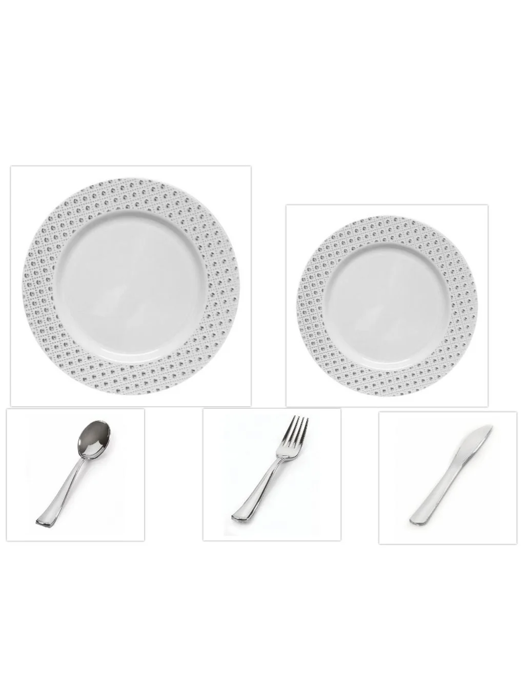 Sphere Collection White w/ Decorative Silver Dot Border 10.25