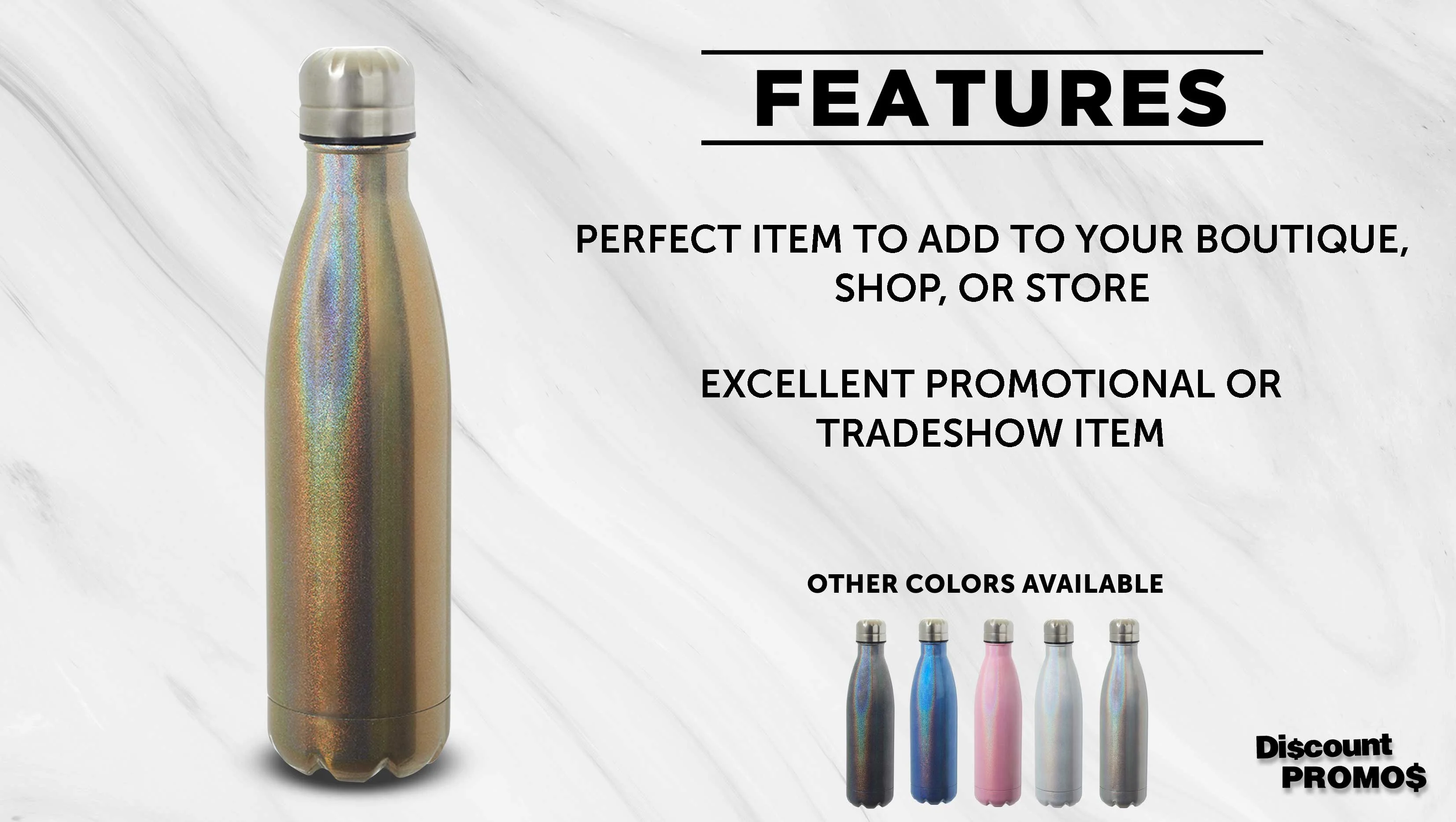 6 Iridescent Insulated Water Bottles Set, 17 oz. - Spill Proof, Double Wall, BPA Free - Gold