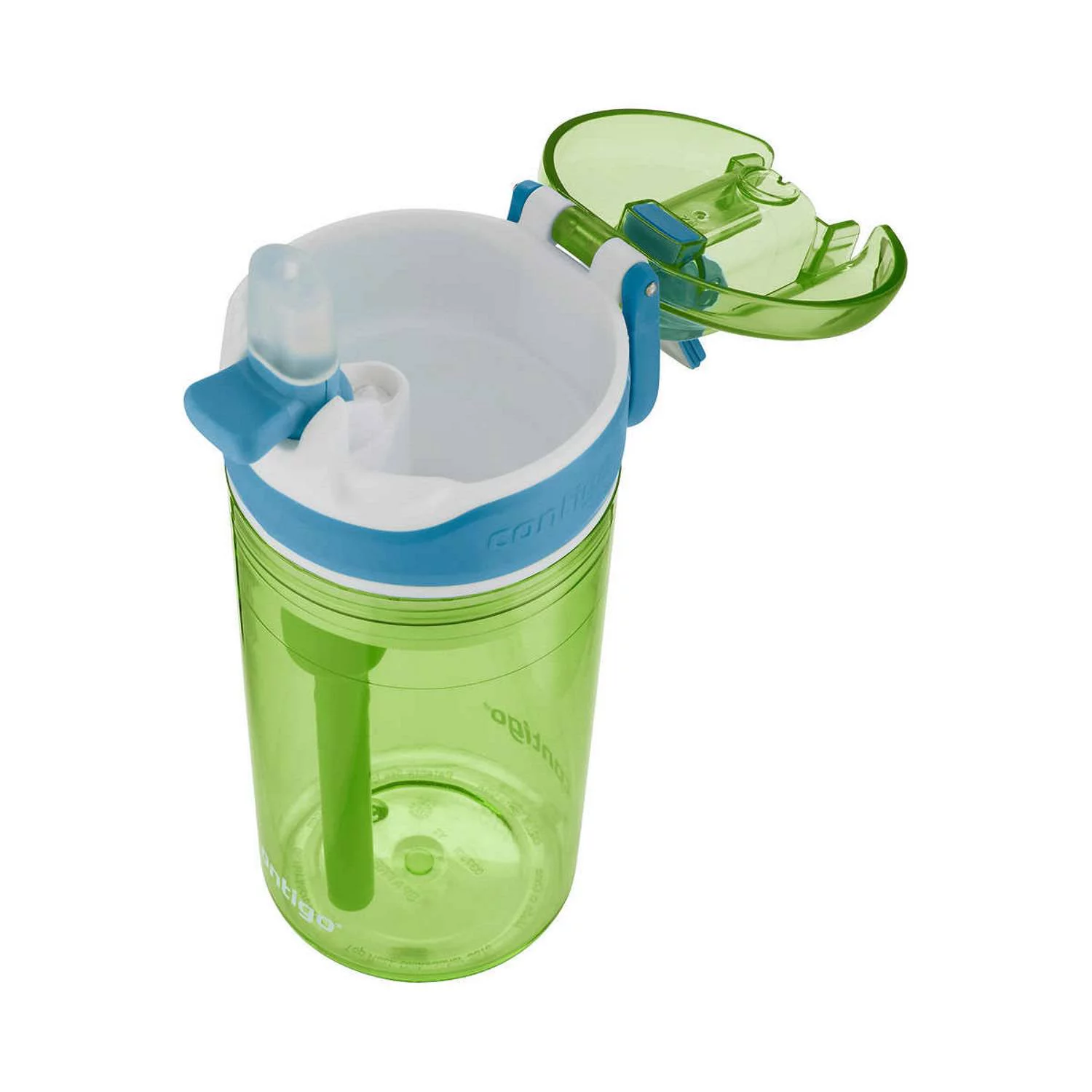 Contigo Kids 2-in-1 Snack Hero Tumbler Featuring 4oz Snack Holder Stacked on Top of 13oz Water Bottle - BPA Free, Durable Tritan w/Flexible Carry Handle & Spill-Proof Valve, Green & Blue – 2 Pack