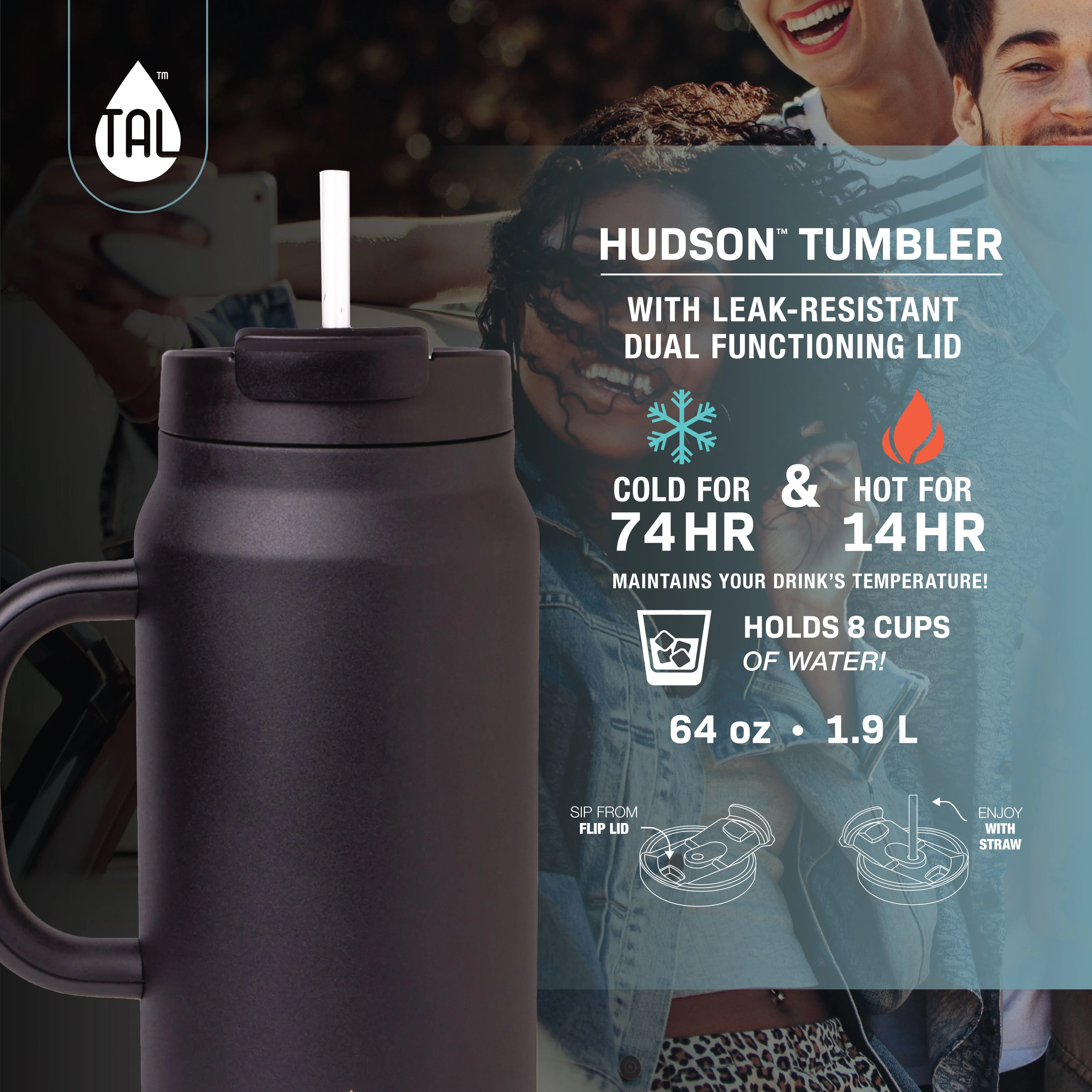 TAL Stainless Steel Hudson Tumbler with Straw 64 fl oz, Taupe