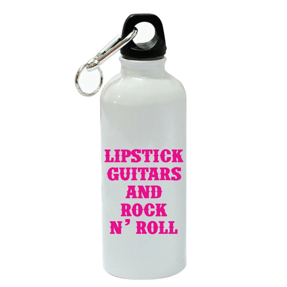 Lipstick Guitars And Rock N' Roll White Aluminum Sports 20 oz Water Bottle