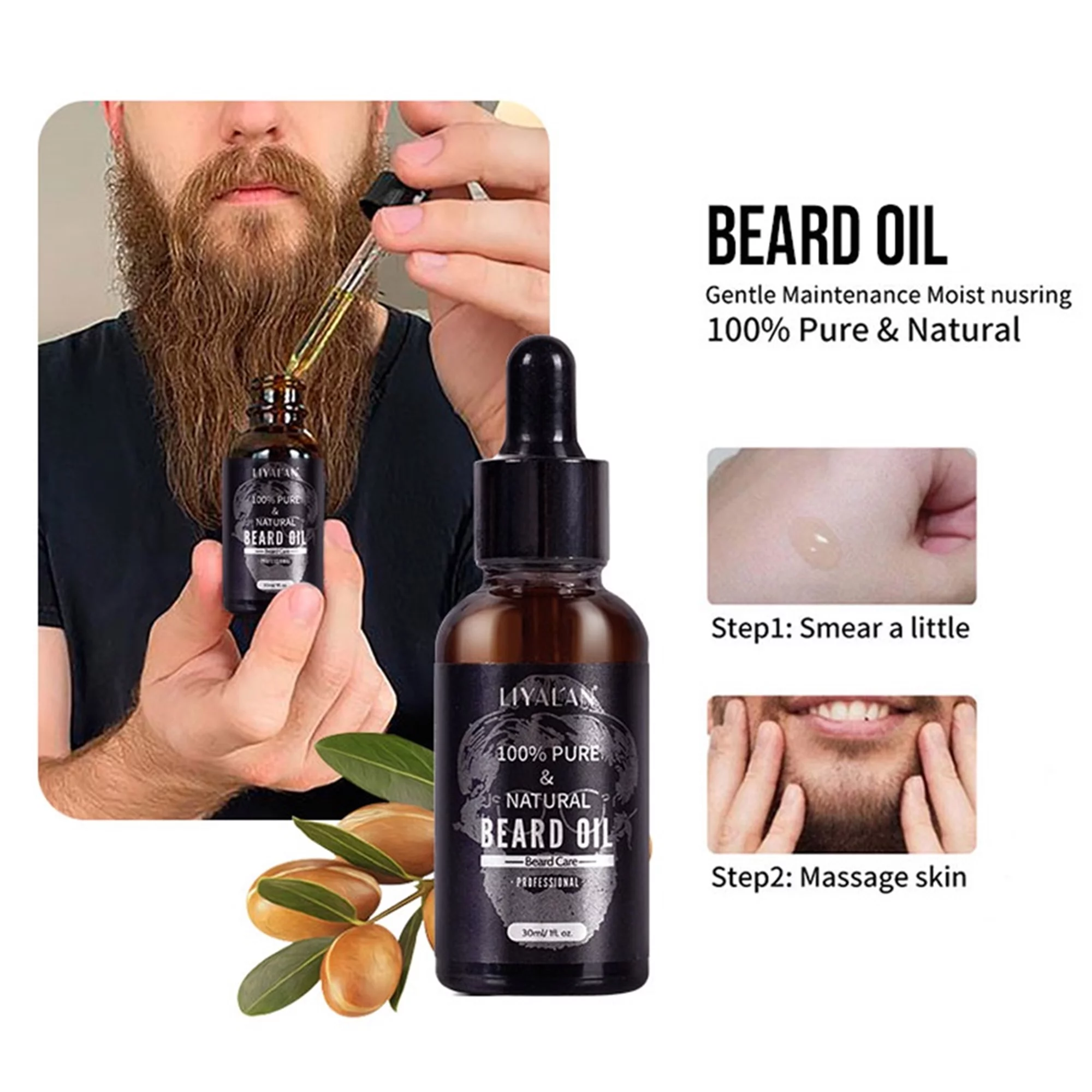 Liyal'an Beard Growth Kit Grooming & Care Gifts Set for Men - Organic Beard Growth Oil, Beard Balm, Brush, Comb, Scissors & More