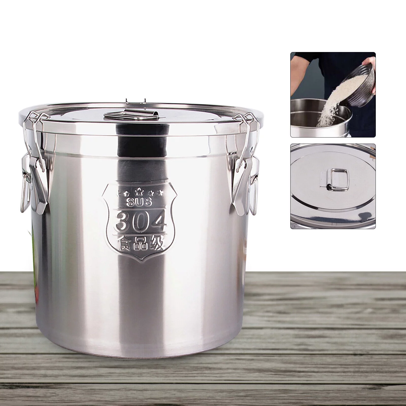Oukaning Stainless Steel 6L Food Barrel Bucket Food Storage Container with Lid (Silver)