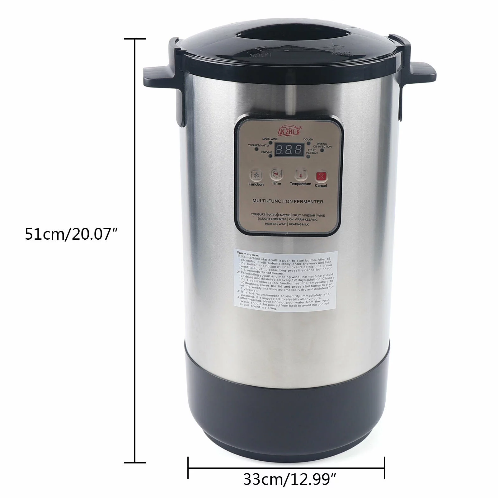 12L Stainless Steel Fermenter Machine Smart Fermenter Yogurt Maker Time & Temperature Control Black for Home DIY 110V