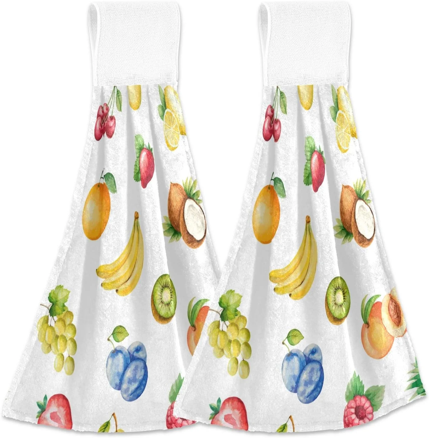 Dreamtimes Kitchen Towels with Hanging Loop, Banana Lemon Starberry Summer Colorful Fruits Dish Towels for Kitchen, Absorbent Kitchen Hand Towels Set of 2, 12x17 inch