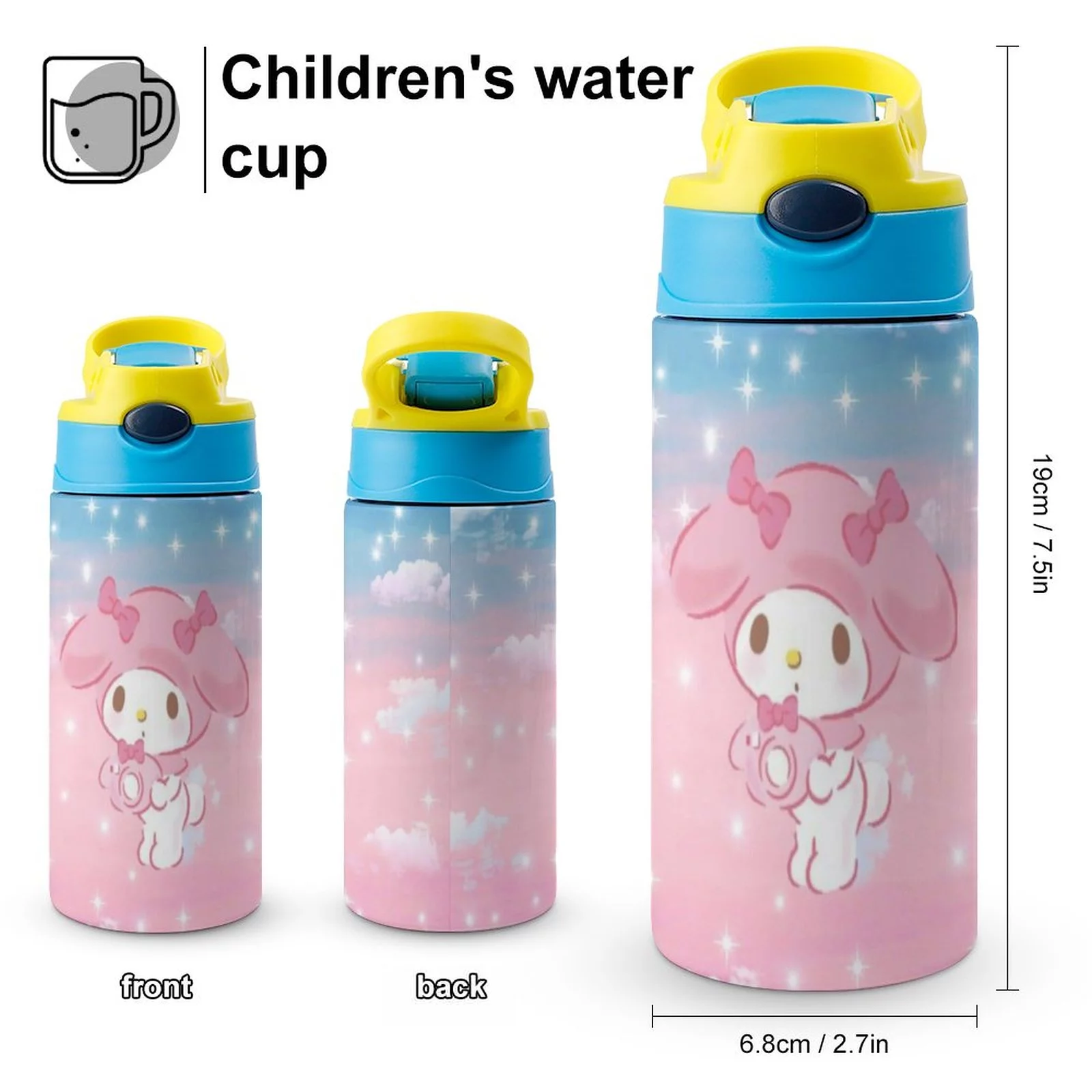 My Melody Kawaii Children's Water Bottle Vacuum Insulated Stainless Steel Cup With Straw Toddler Thermoses