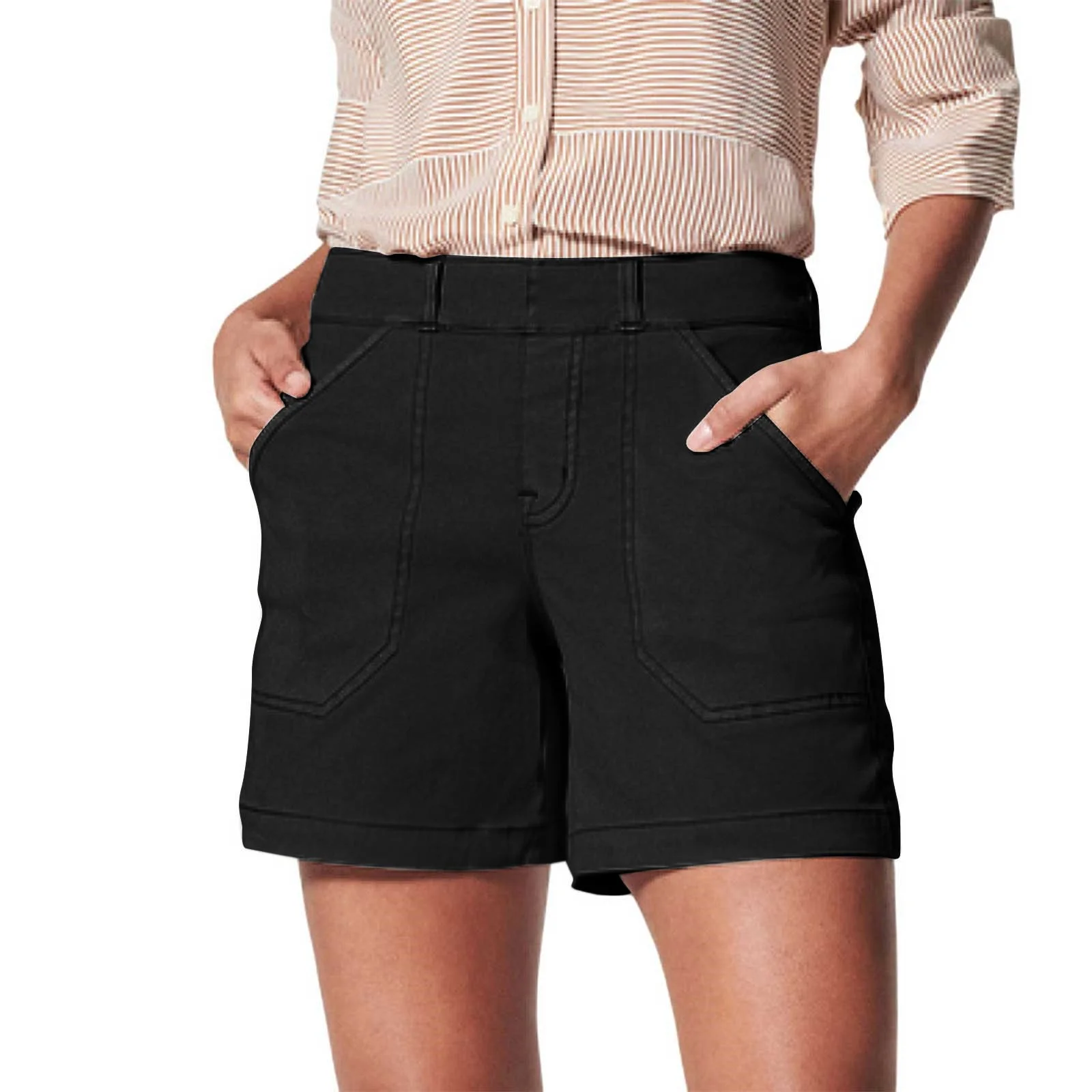 Akiihool Workout Shorts Women's Comfort Modern Pull-On Bermuda Short with Pockets (Black,S)