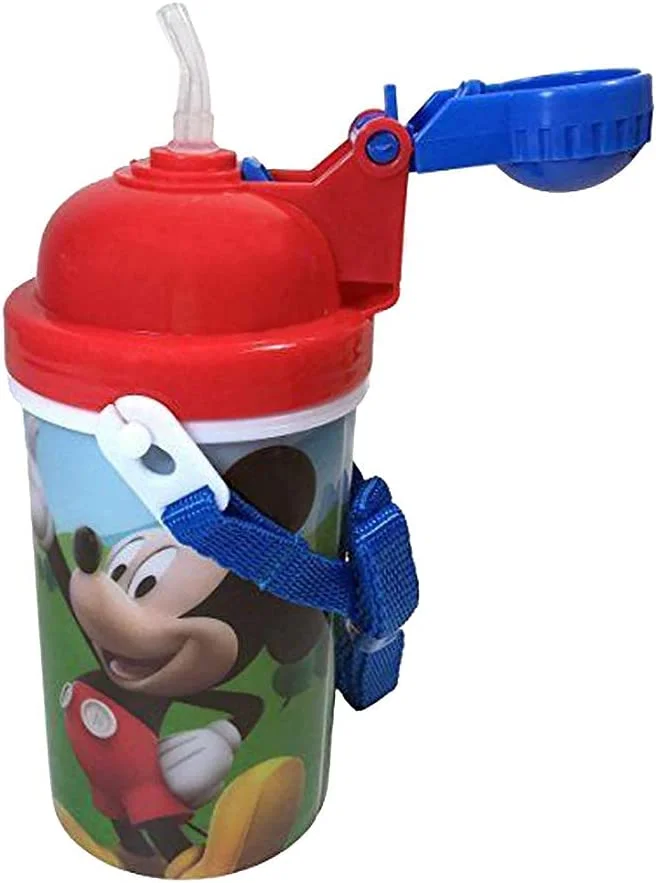 Zak Designs [4-Pack] Disney Mickey Mouse Kids 12oz Pop-up Lid Canteen Water Bottles with Carrying Strap