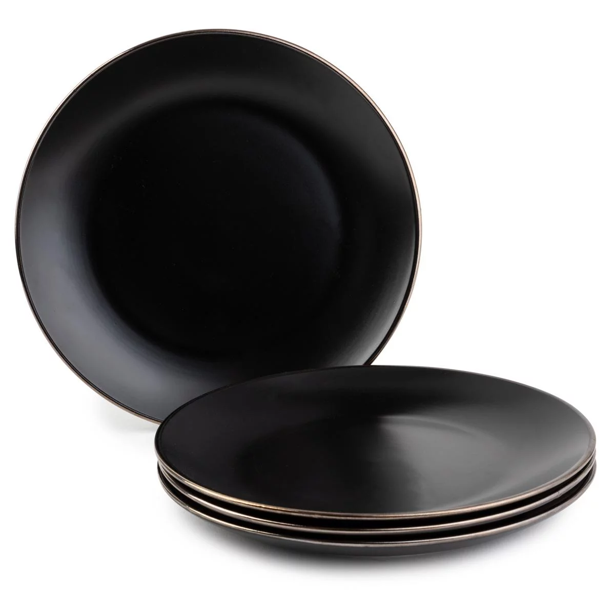 Thyme & Table Dinnerware Black Onyx Stoneware Dinner Round Plates, 4 Pack