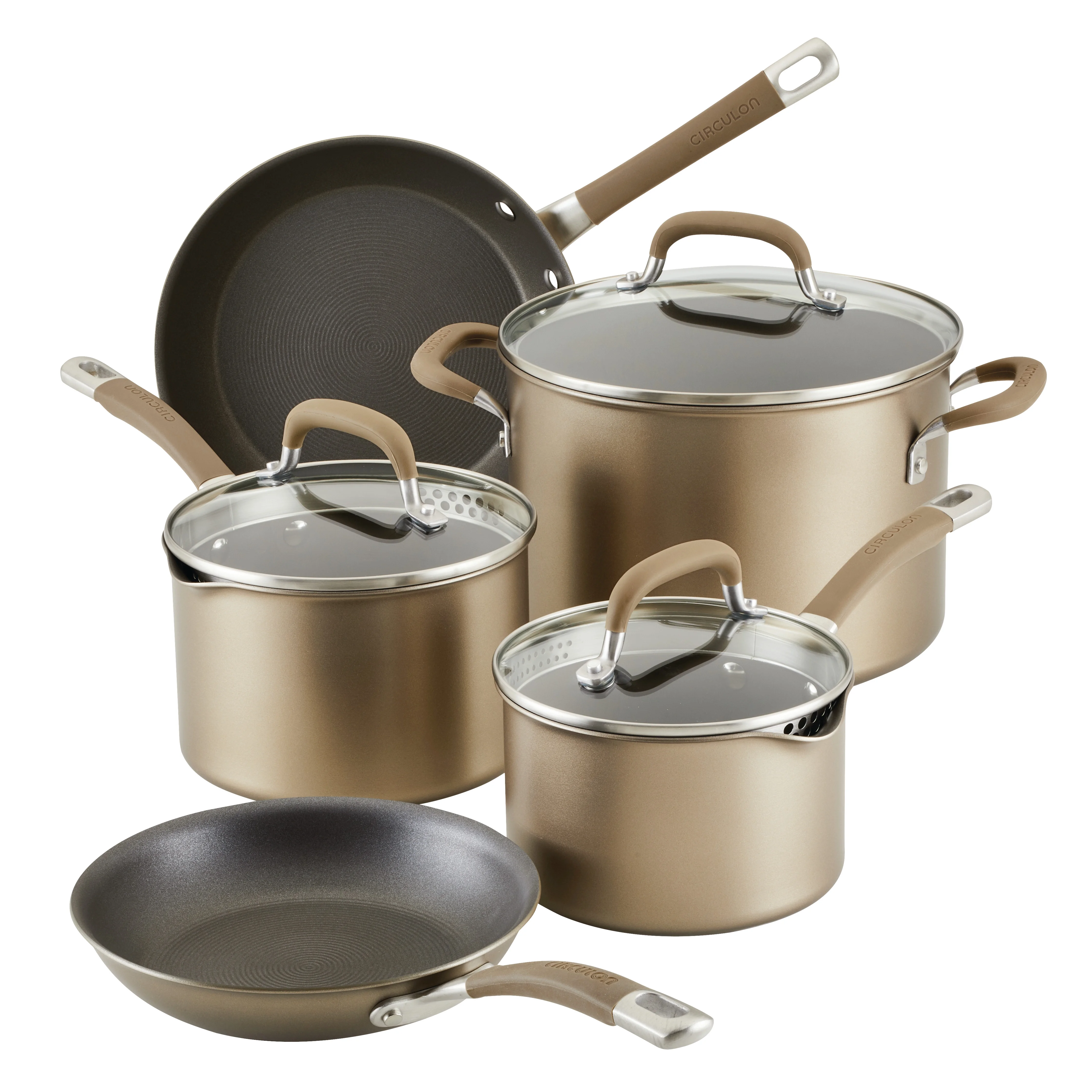 Circulon Premier Professional 8 Pc Nonstick Pots and Pans Set, Bronze
