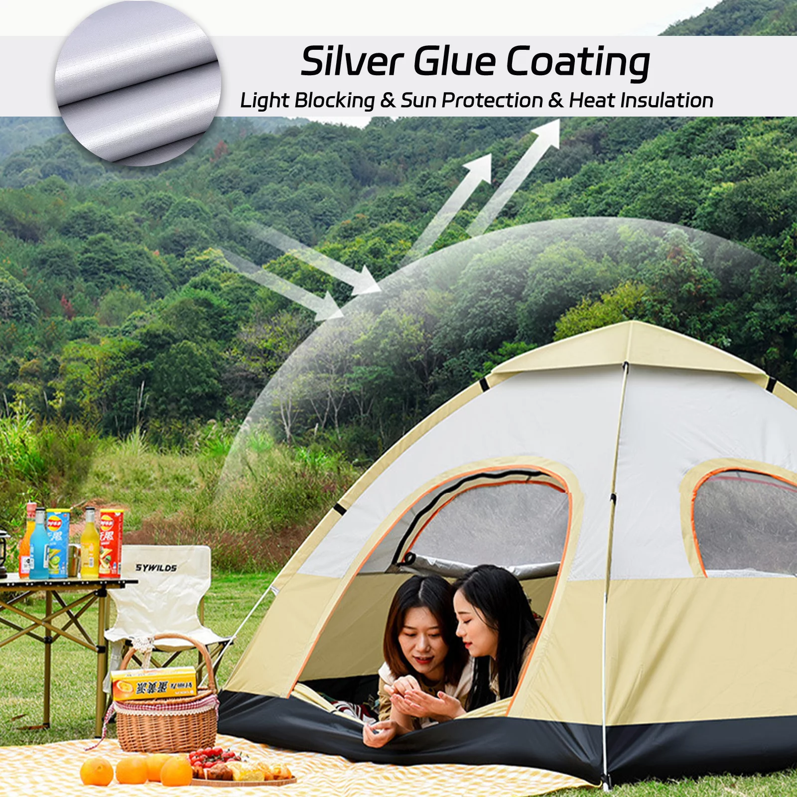 SUGIFT 4-Person Dome Tent Automatic Camping Tent with Carring Bag, Yellow