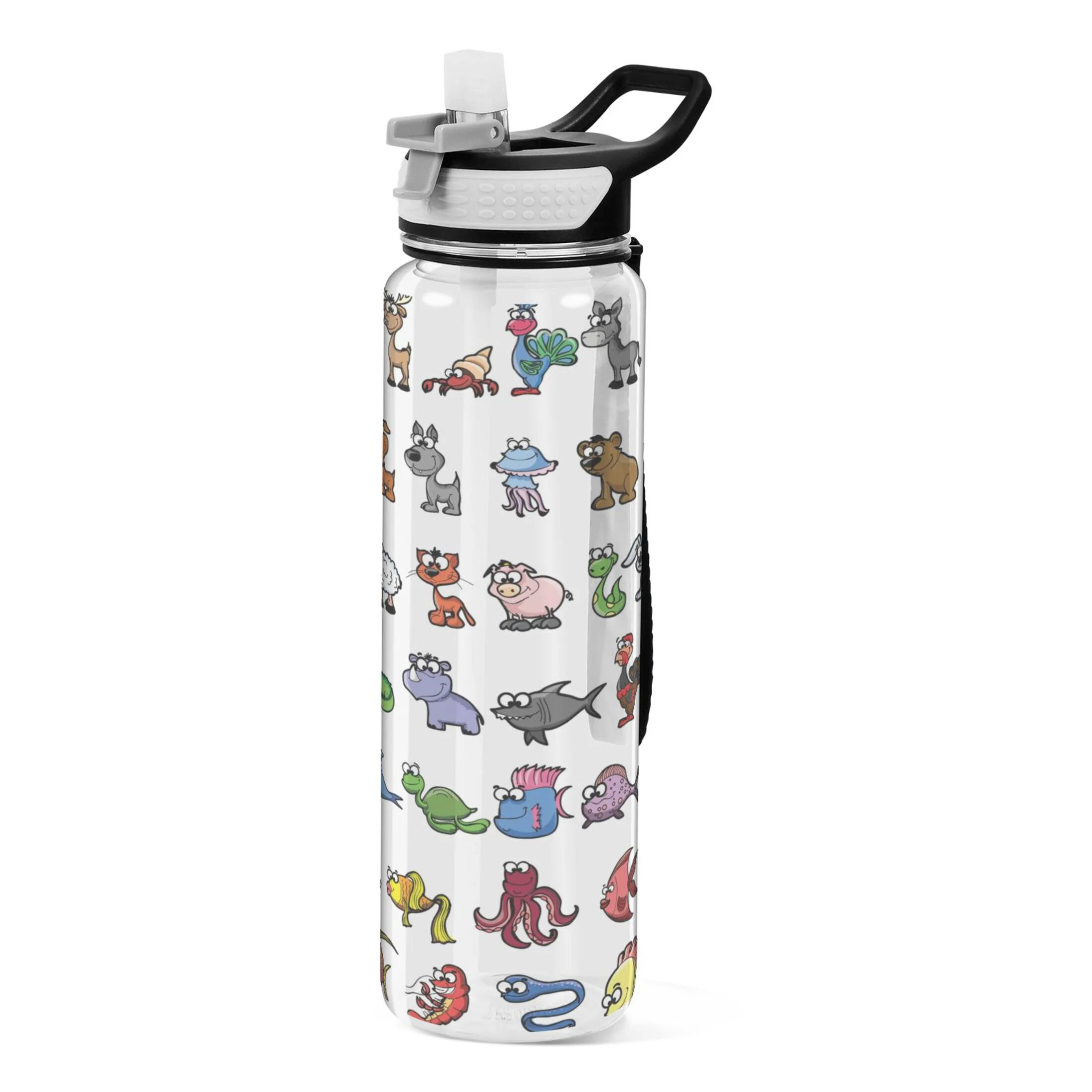 Cute Cartoon Animals 32oz Sports Water Bottles Leakproof Tritan Bottle with Straw BPA Free Clear Bottle for Fitness Gym Outdoor Cycling