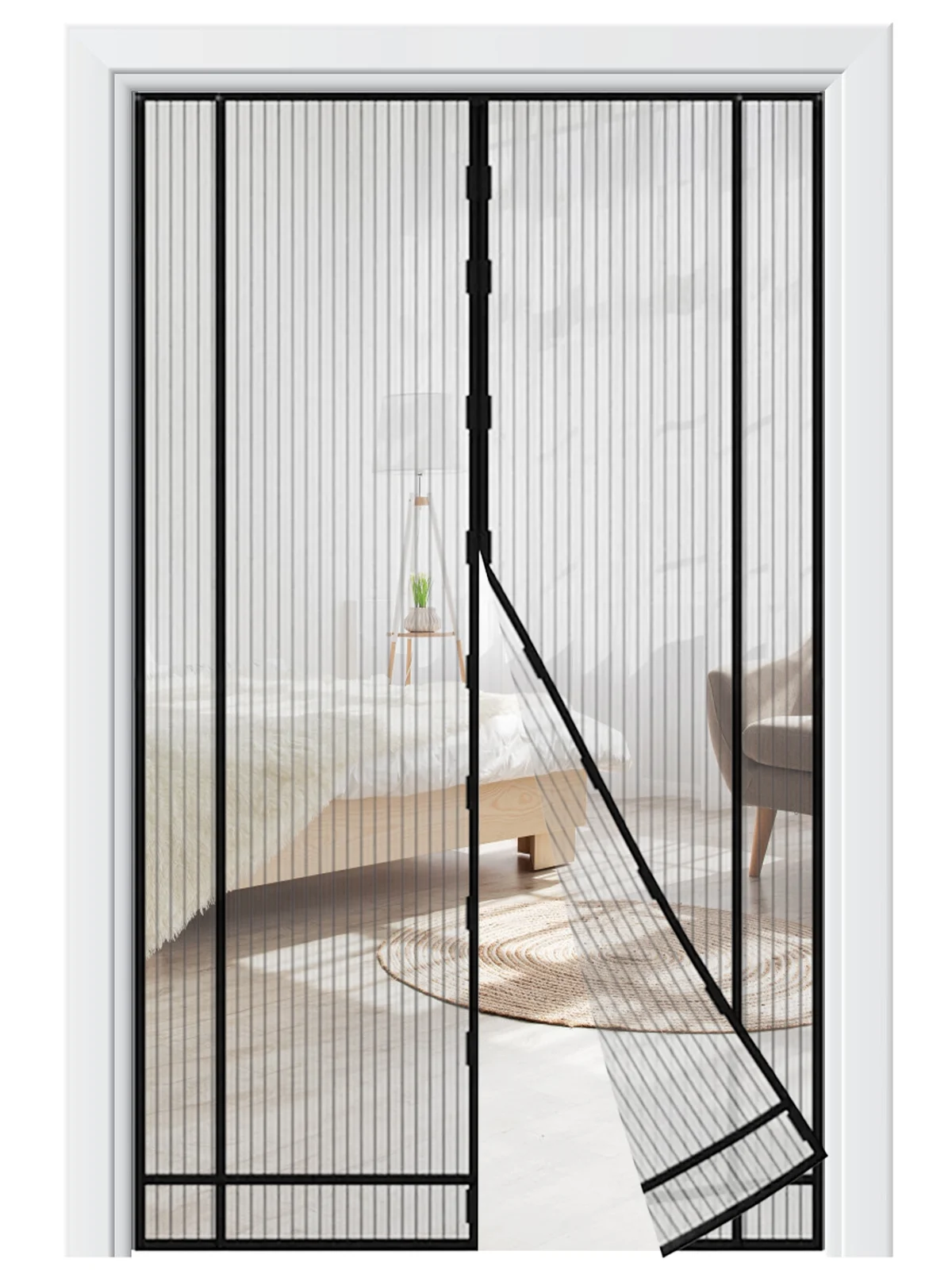 Sanmadrola Magnetic Screen Door Instant Mesh Curtain Self Sealing Magnets Curtain Works With Pets, Sliding Door, Front Doors Tailorable Curtain 39x86, Black