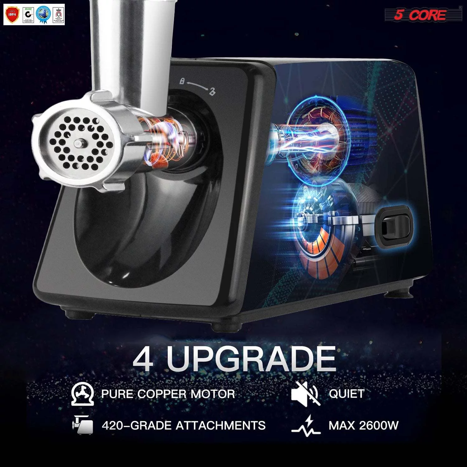 1200W (MAX 2600W) Electric Meat Grinder, Sausage Stuffer Machine, Stainless Steel Food Mincer with Sausage Tube Kubbe Maker 2 Blades 3 Plates for Home Kitchen Commercial Use