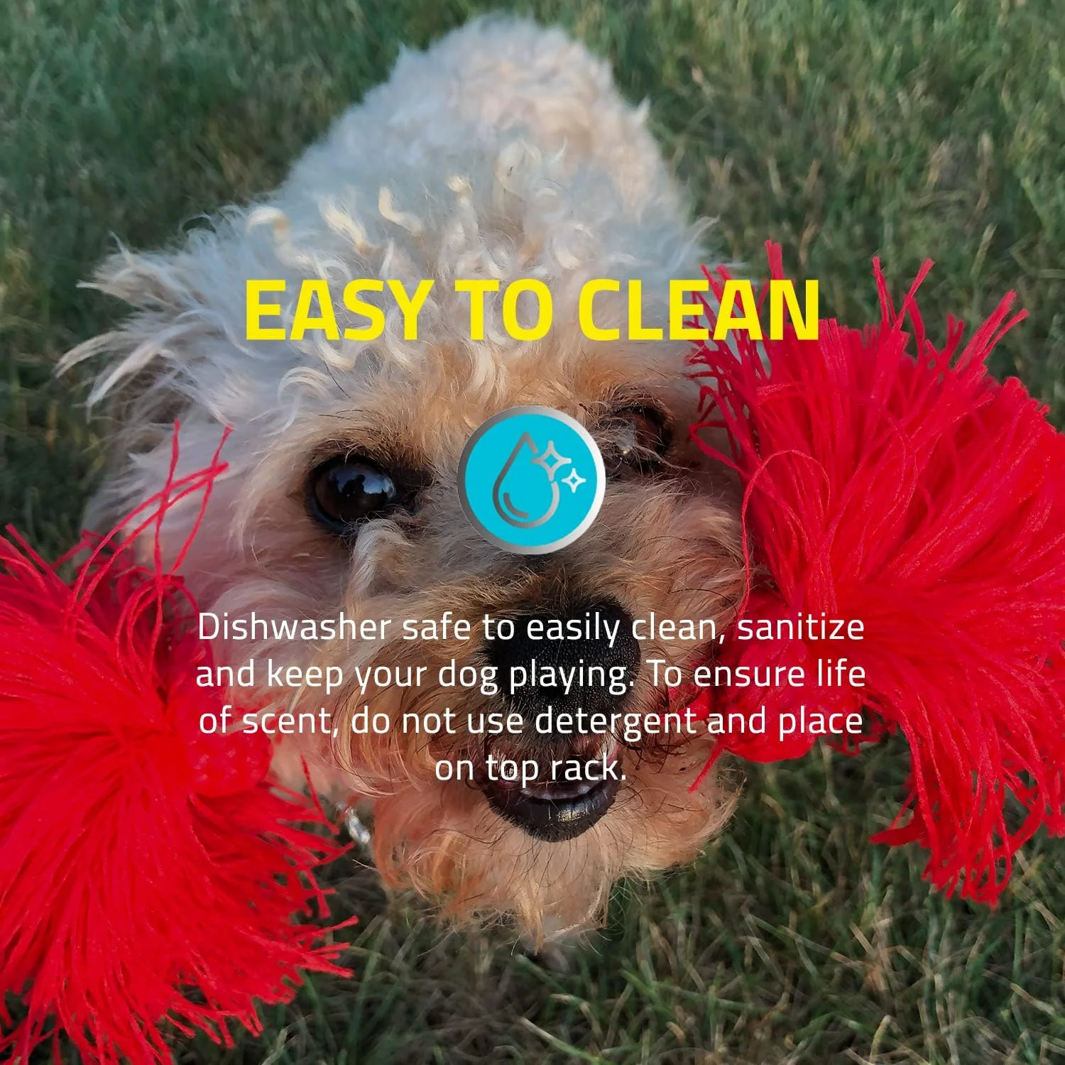 Playology - Dri-Tech Rope Dog Toy - Medium - Engaging All-Natural Beef Scent/Red